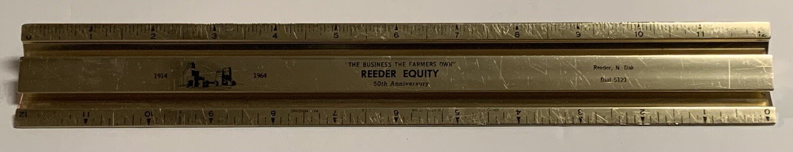 Vtg Reeder Equity 50th Anniversary Metal Ruler North Dakota ND Elevator Ag 1964