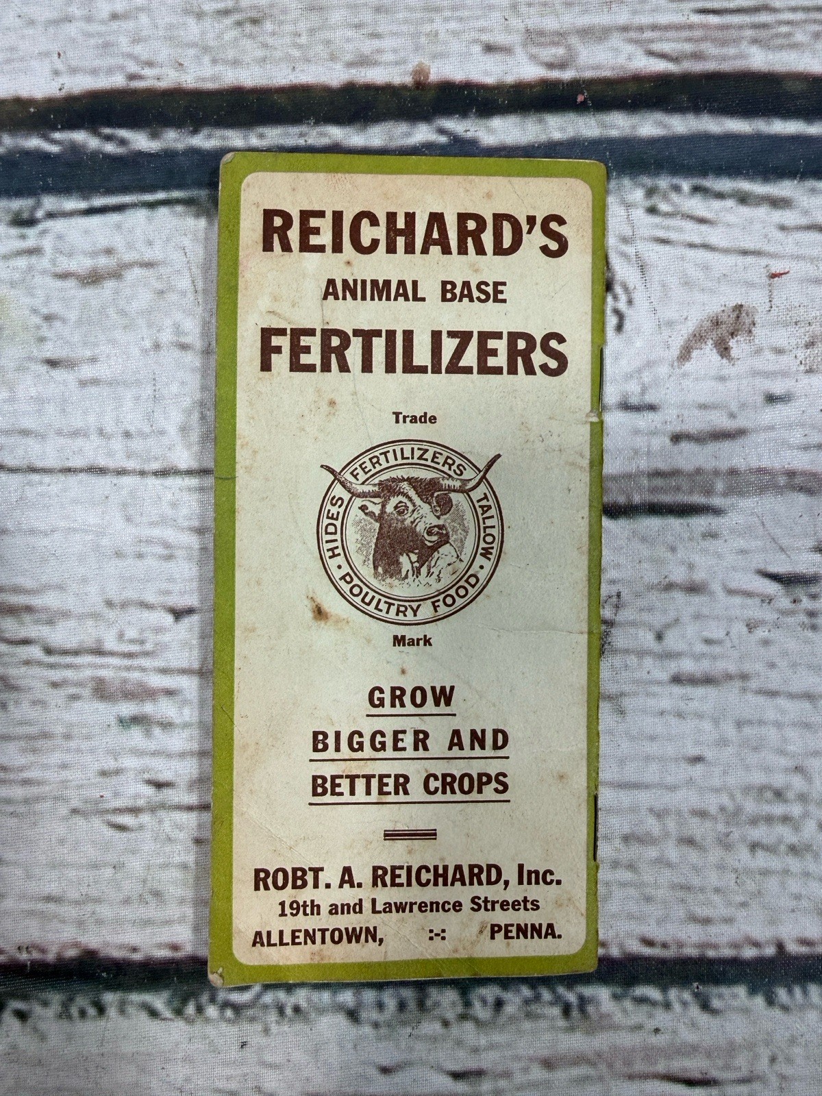 VTG Animal Base Fertilizers Robert Reichard Allentown PA Pocket Memo Note Book