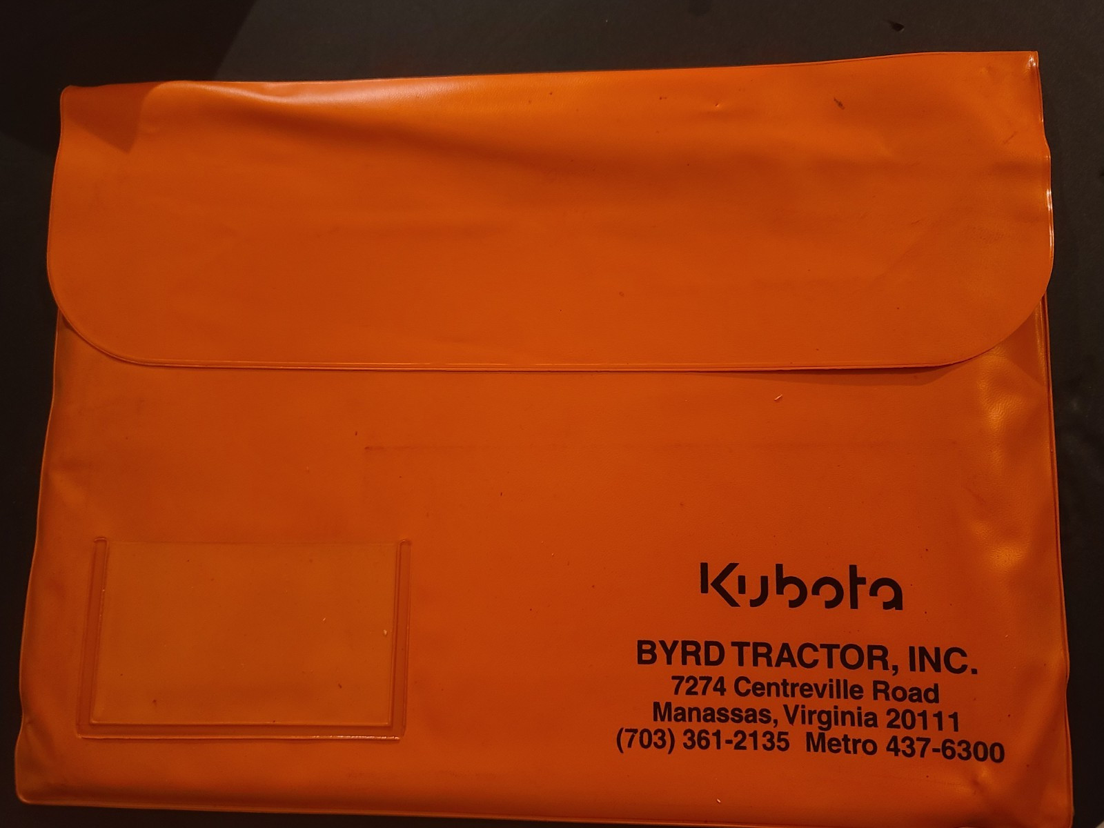 Byrd Tractor Inc Manassas VA Kubota Dealer Vinyl Paper Document Manual Holder