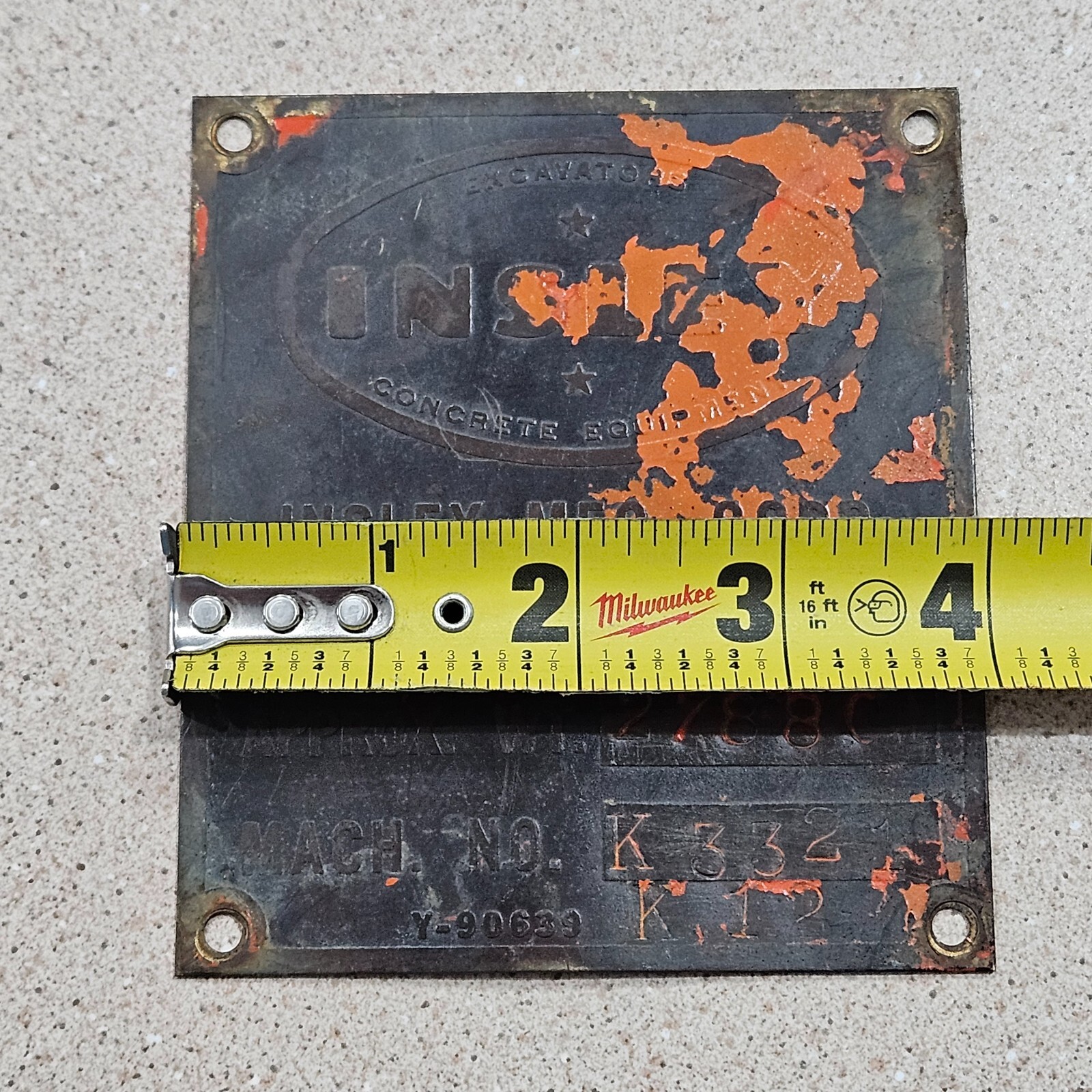 Vintage Insley Excavators Concrete Equipment Indianapolis Data Sign Badge Plate