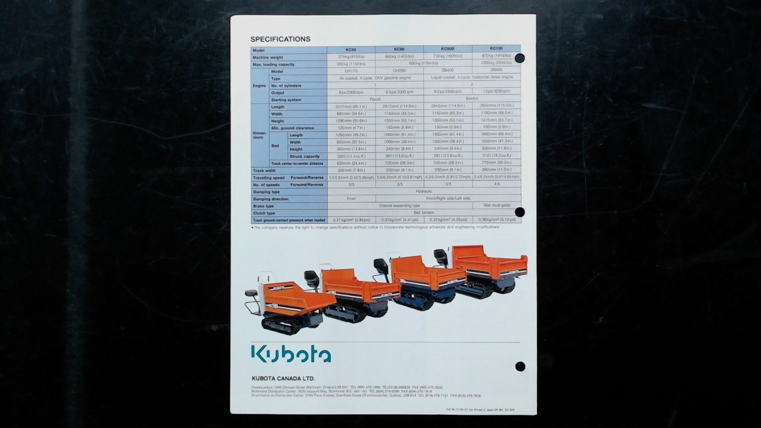 Kubota KC50 KC80 KC80D KC120 Brochure Agriculture Rubber Tracked Carriers