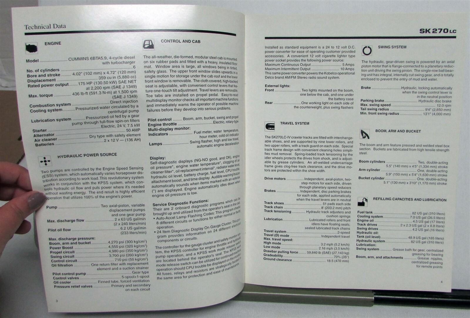 1990s Kobelco SK270 LC Mark IV Excavator Specifications Construction Brochure