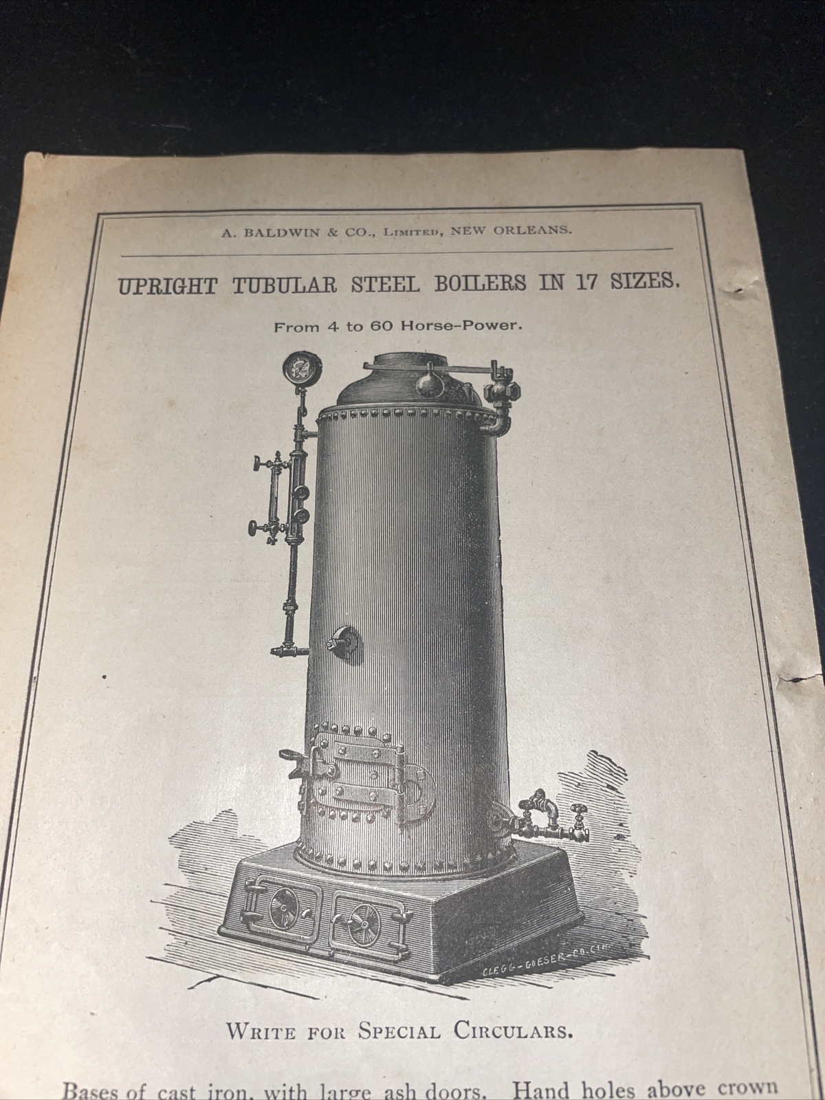 1891 Baldwin – Steel Boiler – Farm Advertising – New Orleans