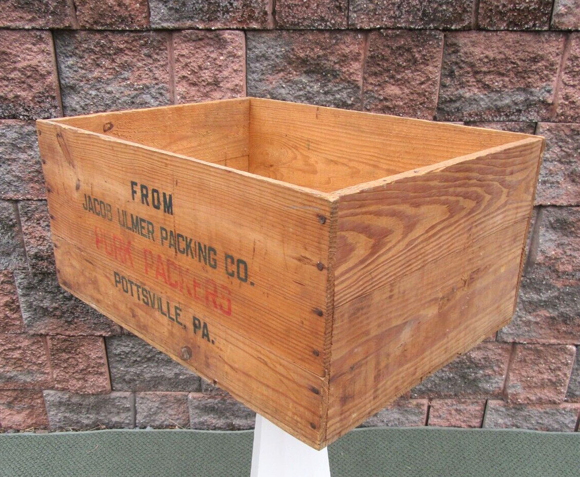 Vintage Jacob Ulmer Advertising PORK PACKERS Pottsville Pa Wood Shipping Crate