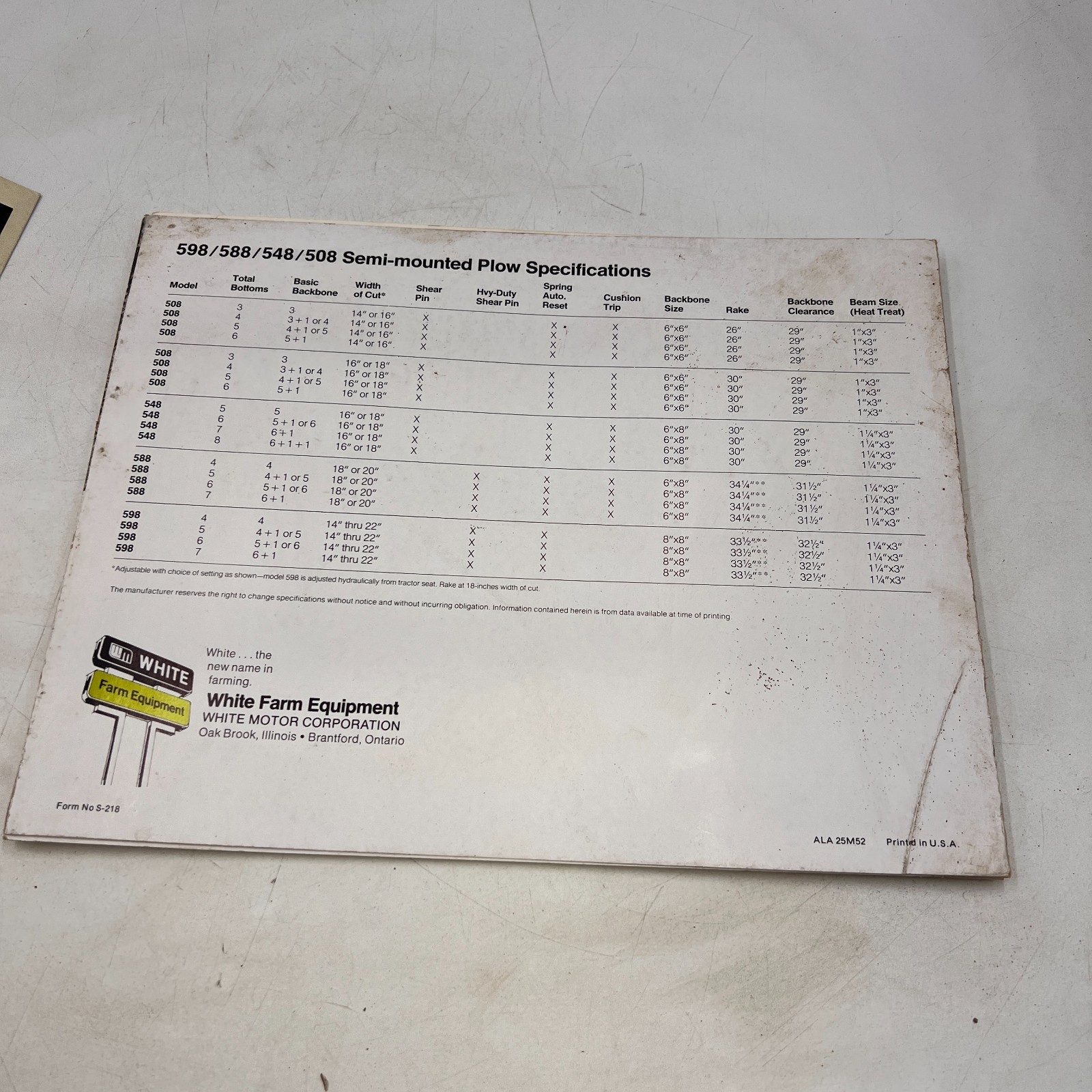 7 White Farm Tractor Equipment Brochure 4-180 Field Boss Disk Harrow Loader Plow