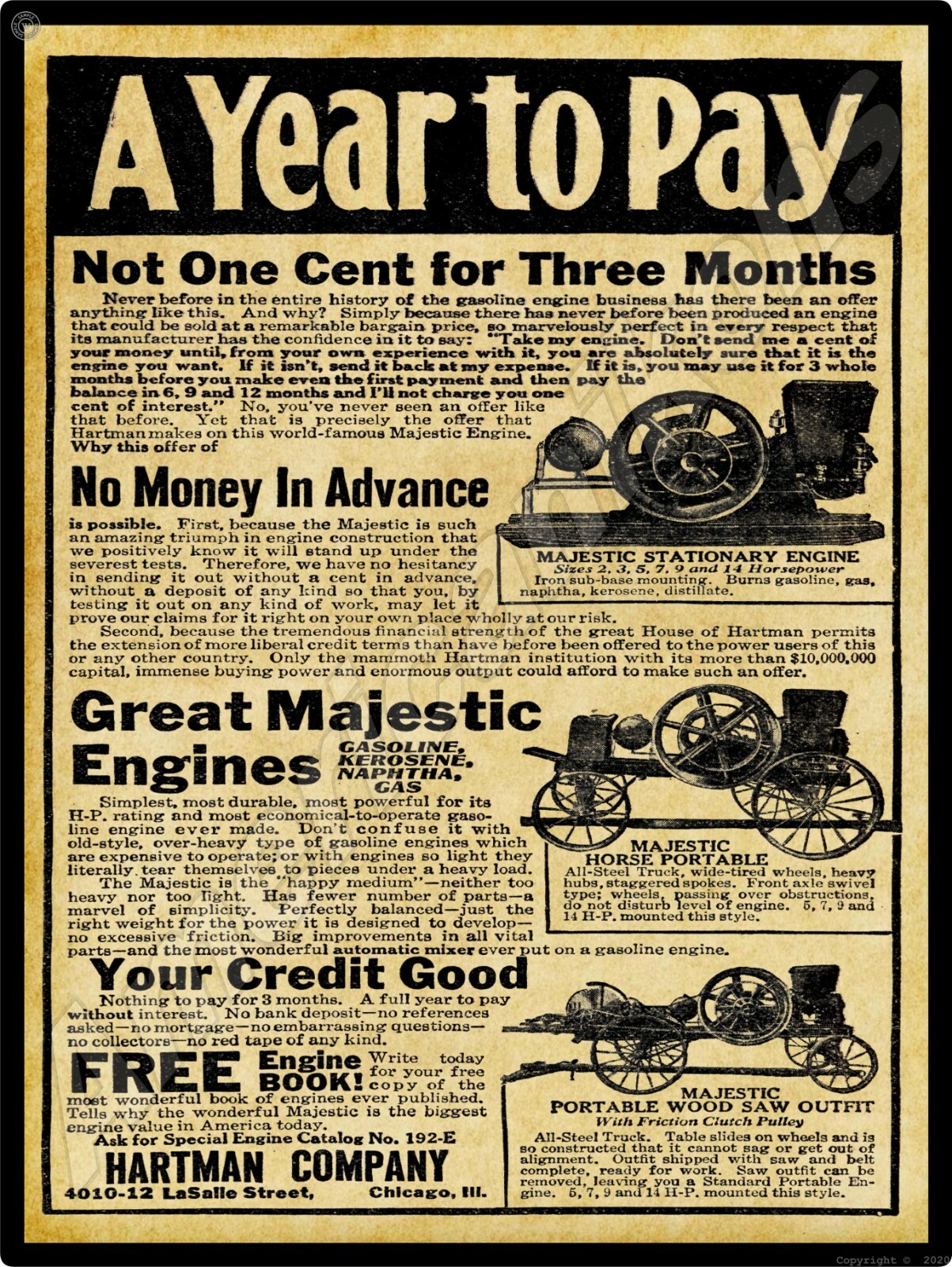 1915 Majestic Gas Engines NEW Metal Sign – 24&Prime; x 30&Prime; USA STEEL XL Size – 7 lbs