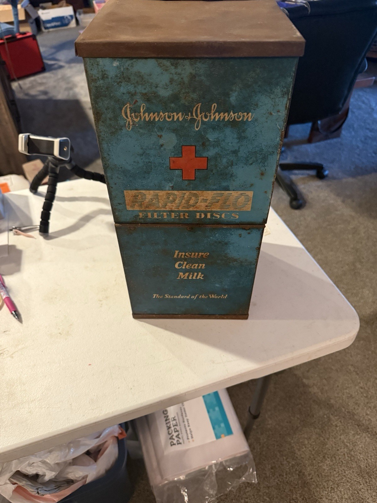 Vintage Johnson Johnson Milk Filter Discs Metal Cabinet