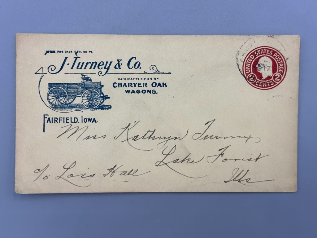 1917 CHARTER OAK WAGONS Farm FAIRFIELD IOWA Advertising Illustrated Postal Cover