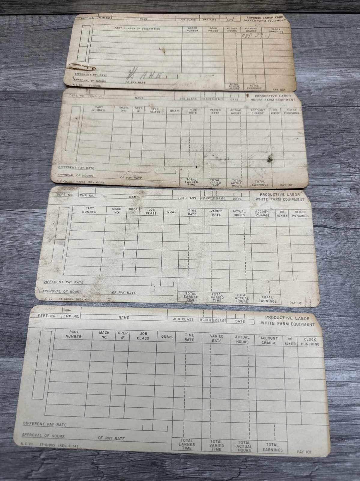 White Farm Equipment Co. & OLIVER Charles City, Iowa Employee Time Card