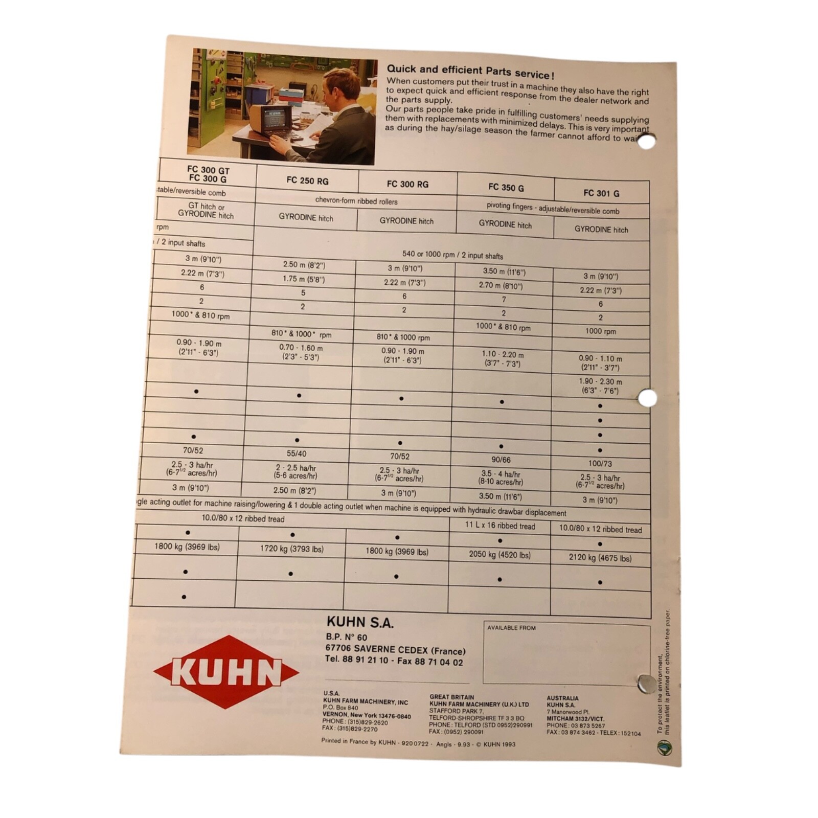 Kuhn Finger & Roller Type Mowers Conditioners Dealer Sales Advertising Brochure