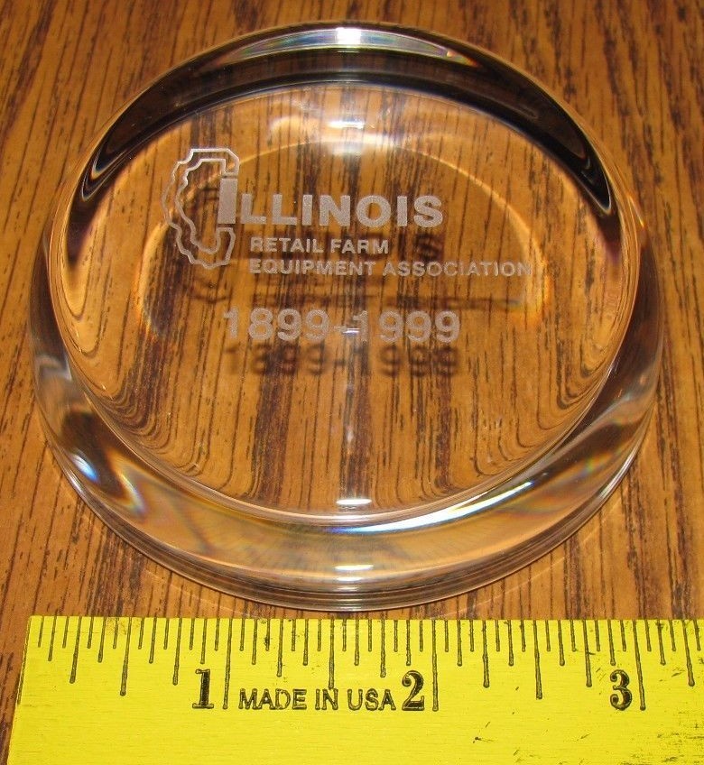 Illinois Retail Farm Equipment Association 1899-1999 Glass Paperweight Deere IH