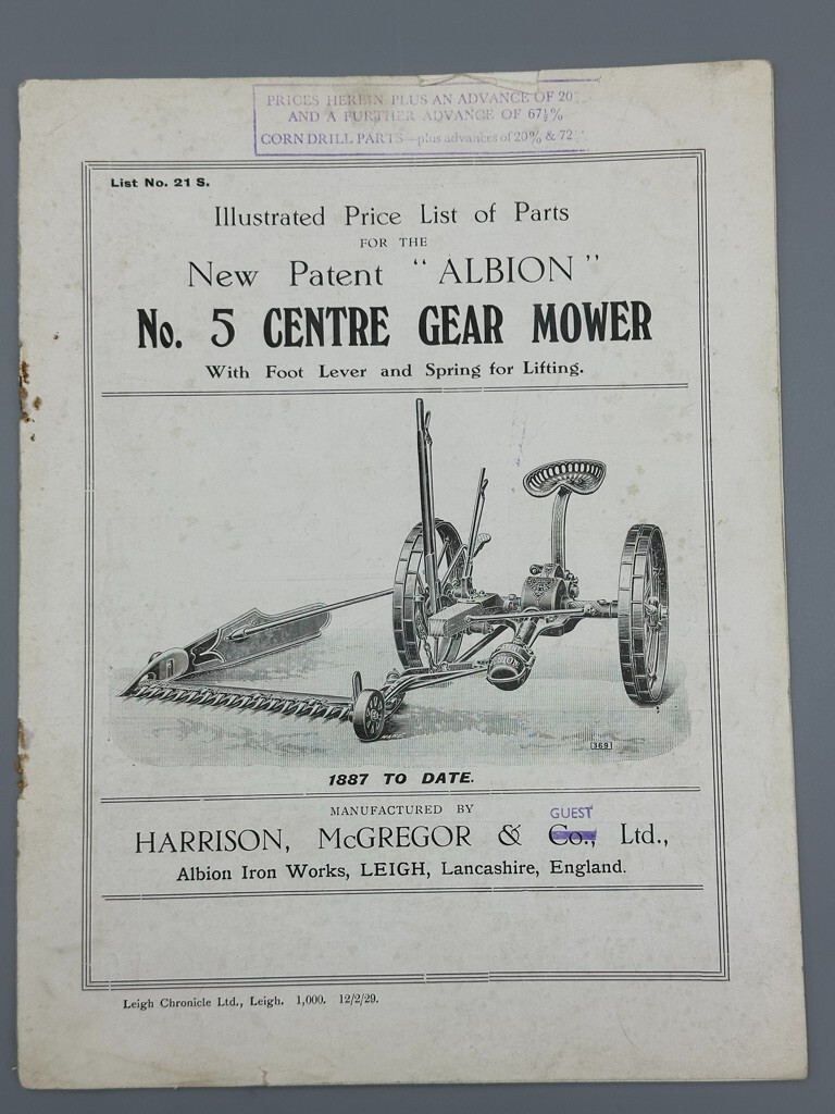 1929 ALBION MOWER Harrison McGregor FARM ADVERTISING Parts List