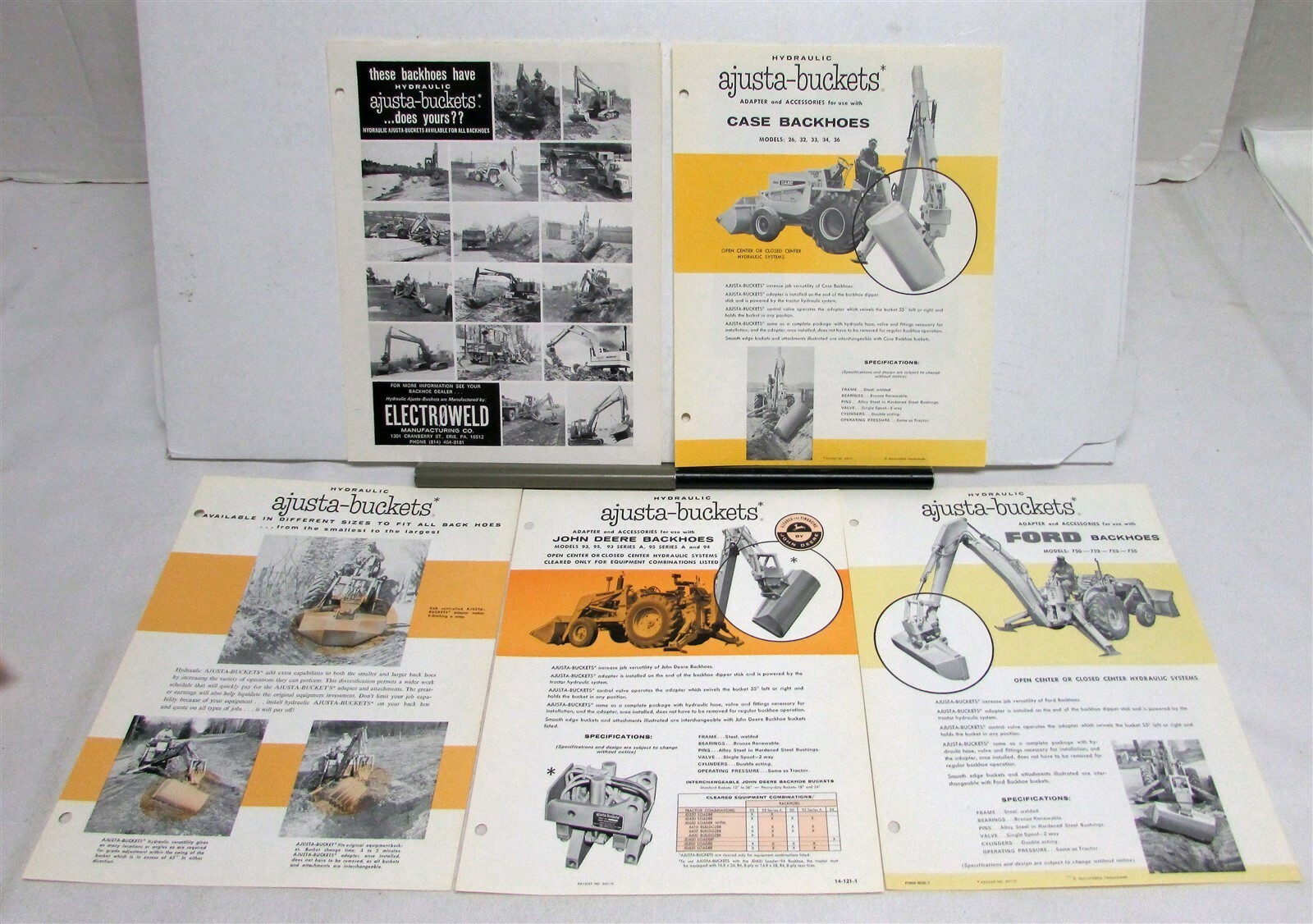 1970s Electroweld Adjusta-Bucket Specifications Construction Sales Data Sheets