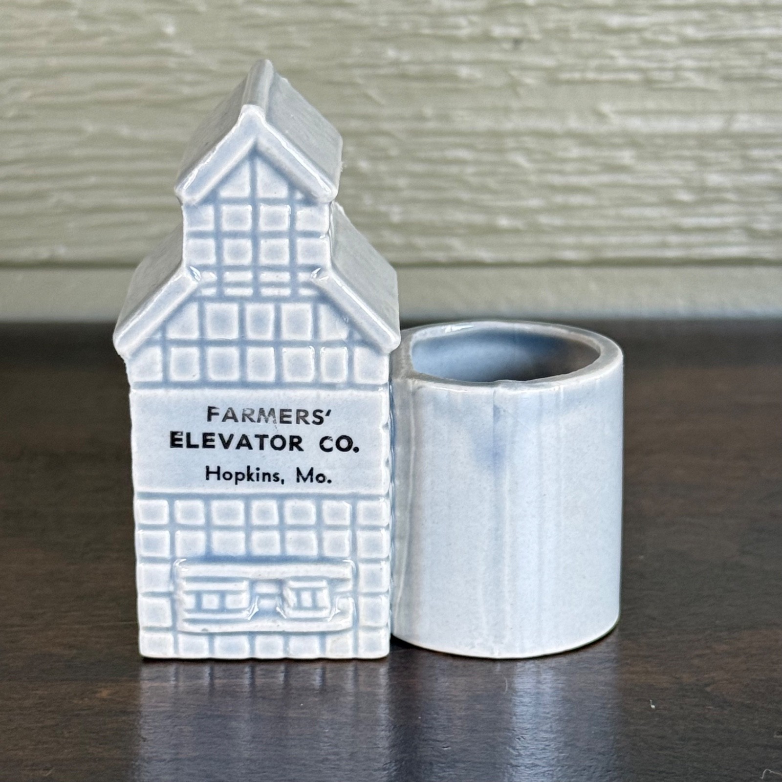 Vintage Hopkins MO Farmers Grain Elevator Advertising Toothpick Holder Ceramic
