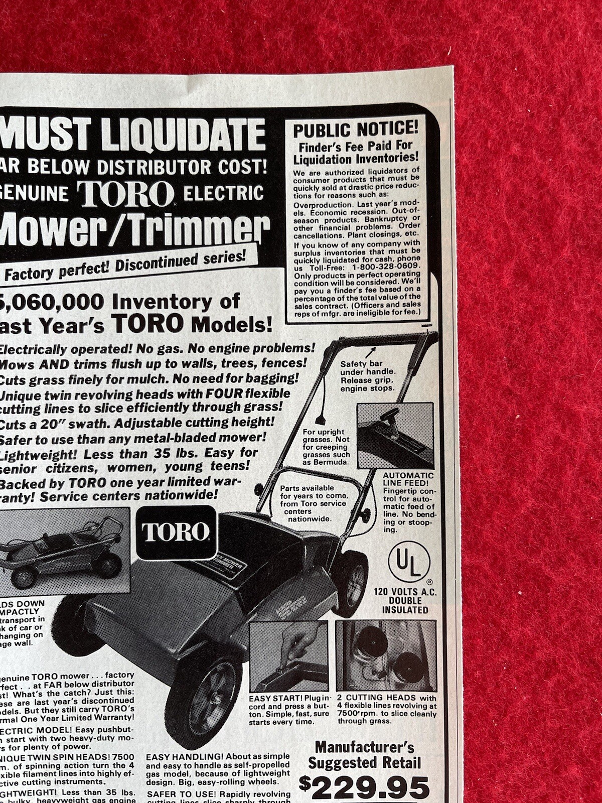 Vintage 1983 Print Ad Toro Electric Mower Trimmer Advertisement