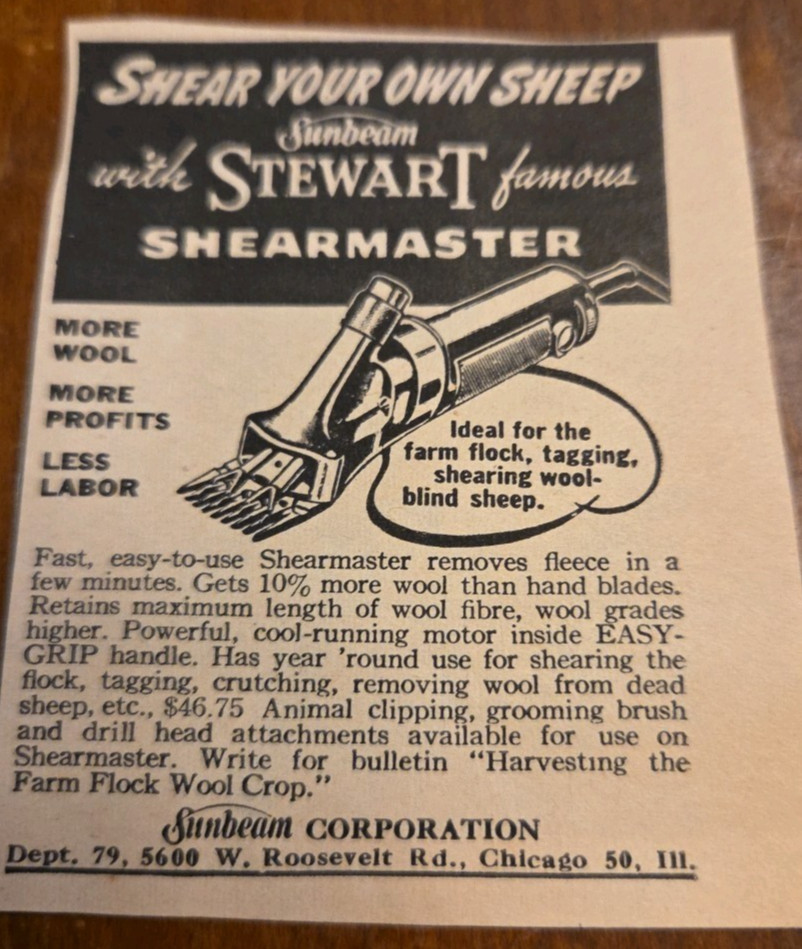 1953 Sunbeam Stewart Shearmaster Shear Own Sheep More Wool Vintage Print Ad