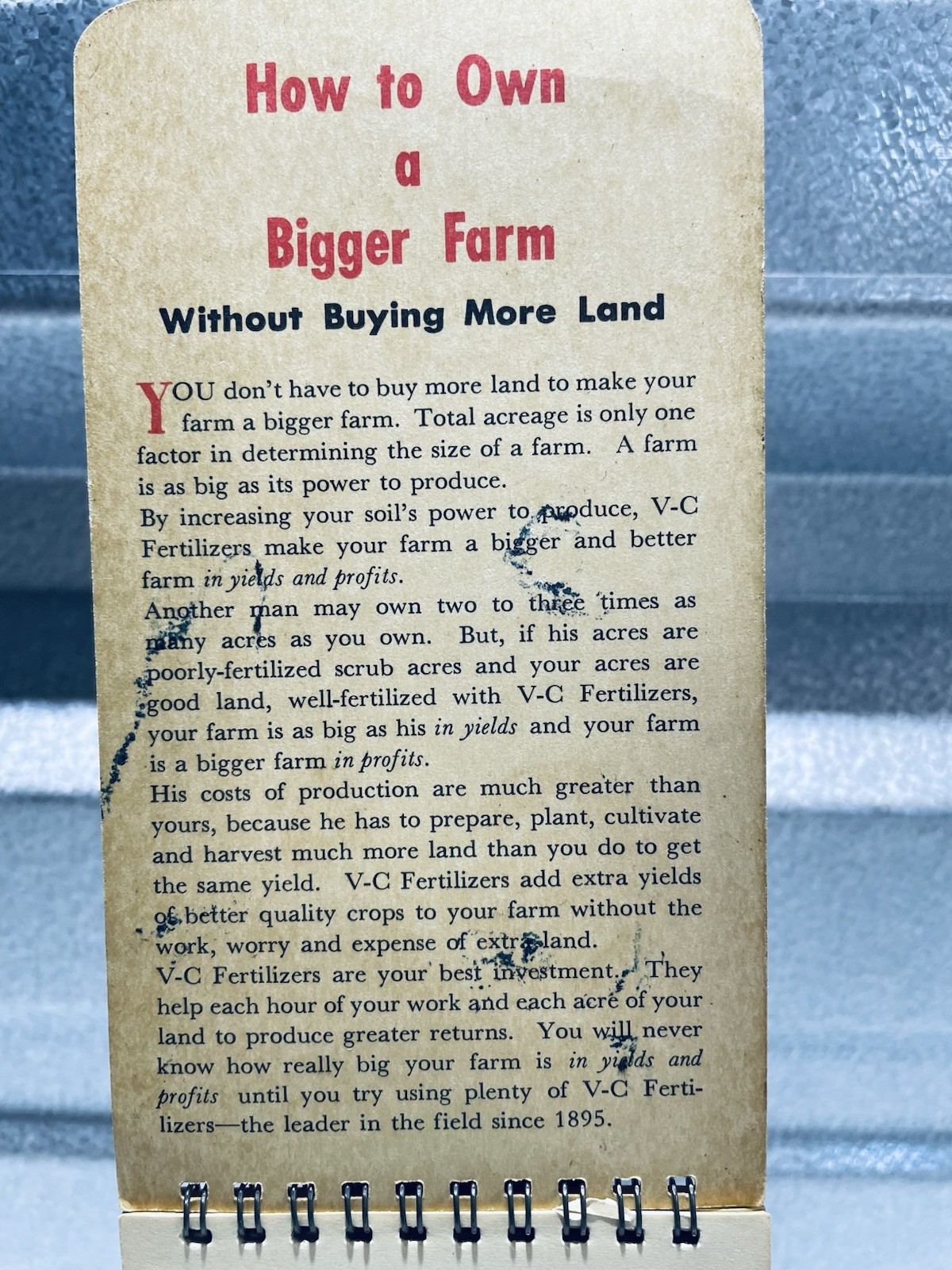 Vintage 1955 VC Fertilizers 60th Anniversary Notepad Advertising Farm/Agri