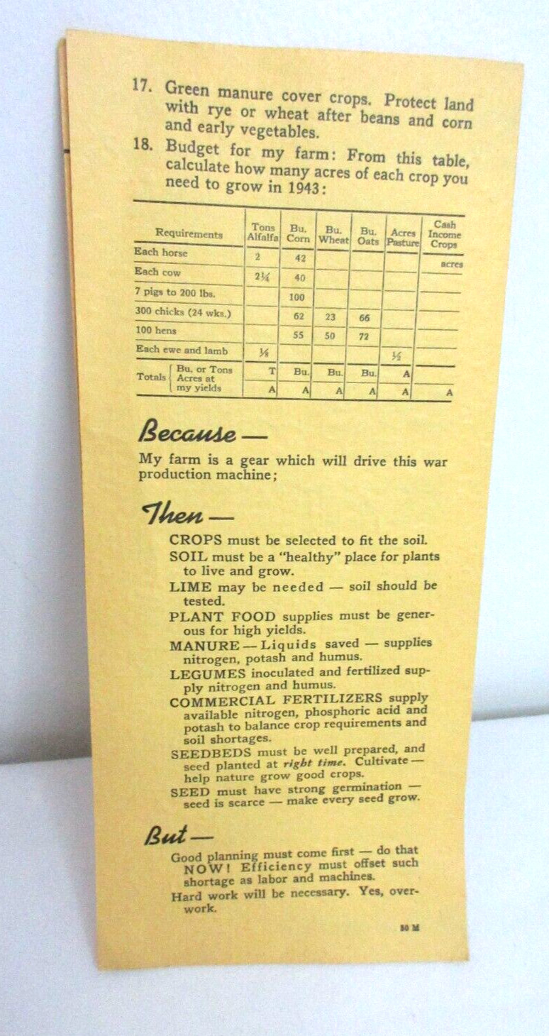 Vintage 1943 MSU Michigan State College Extension Soil Management During War