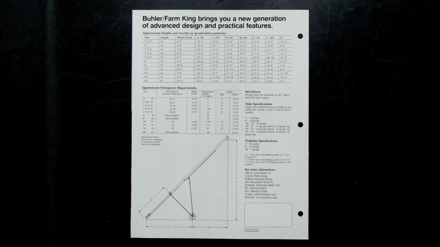 Buhler Farm King Grain Augers Brochure 7-10 Inch Red White 1980s