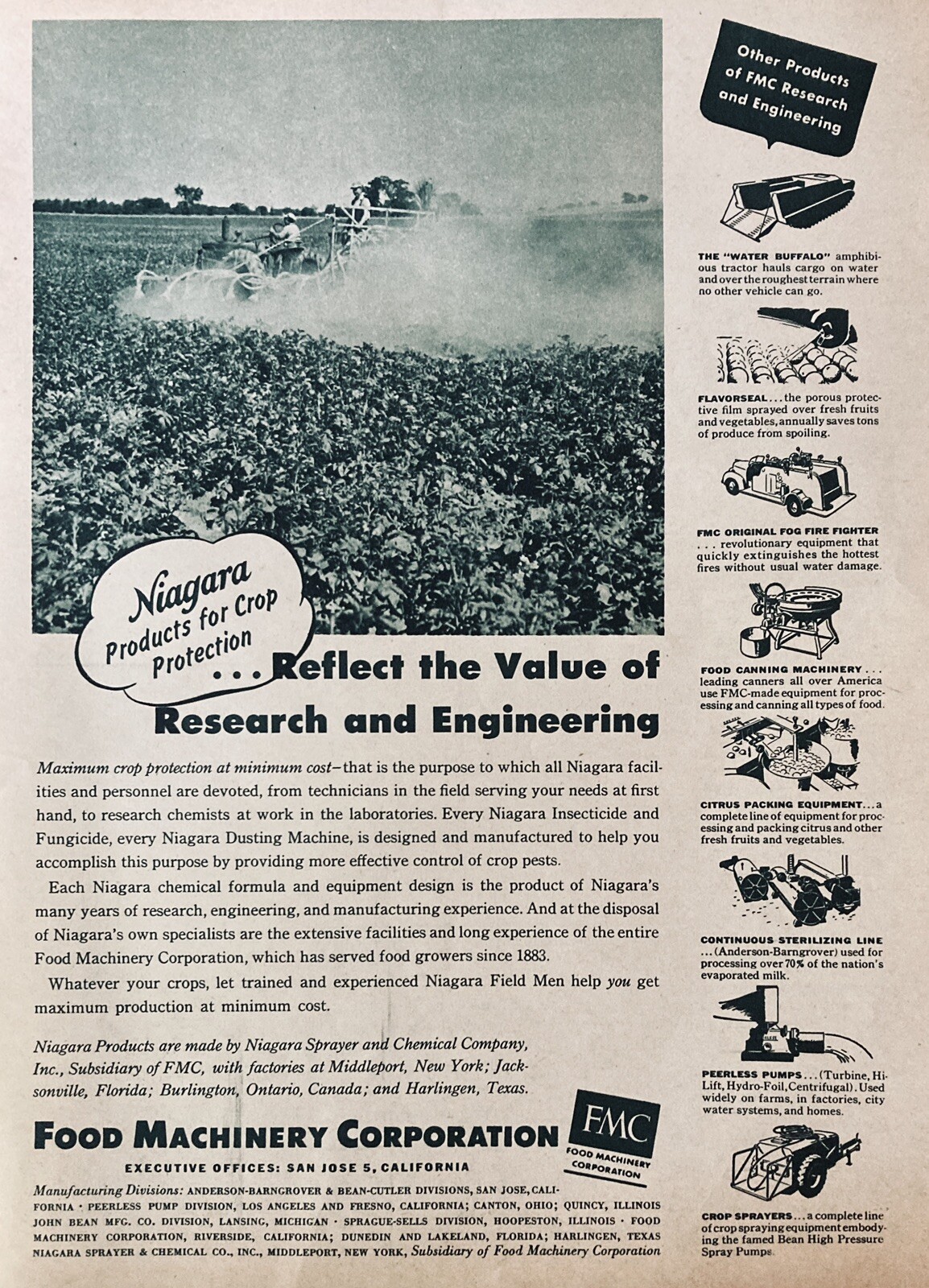 1945 AD.(XF10)~FOOD MACHINERY CORP., NIAGARA INSECTICIDE AND DUSTING MACHINERY