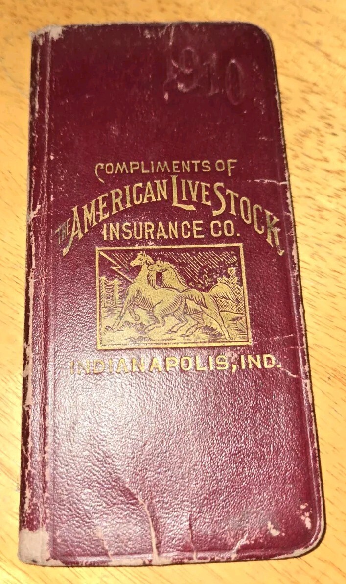 1910 / 1911 farmers ledger American Livestock Insurance Company Indianapolis In