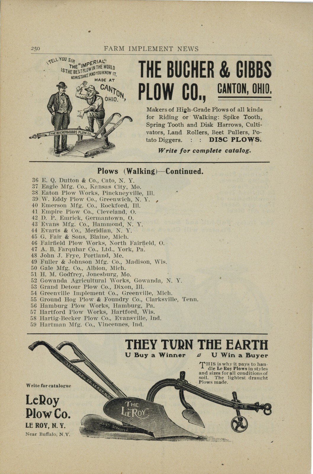 1905 Gale Farm Tools, Plows Albion Michigan Ad: REV is Bucher & Gibbs & LeRoy