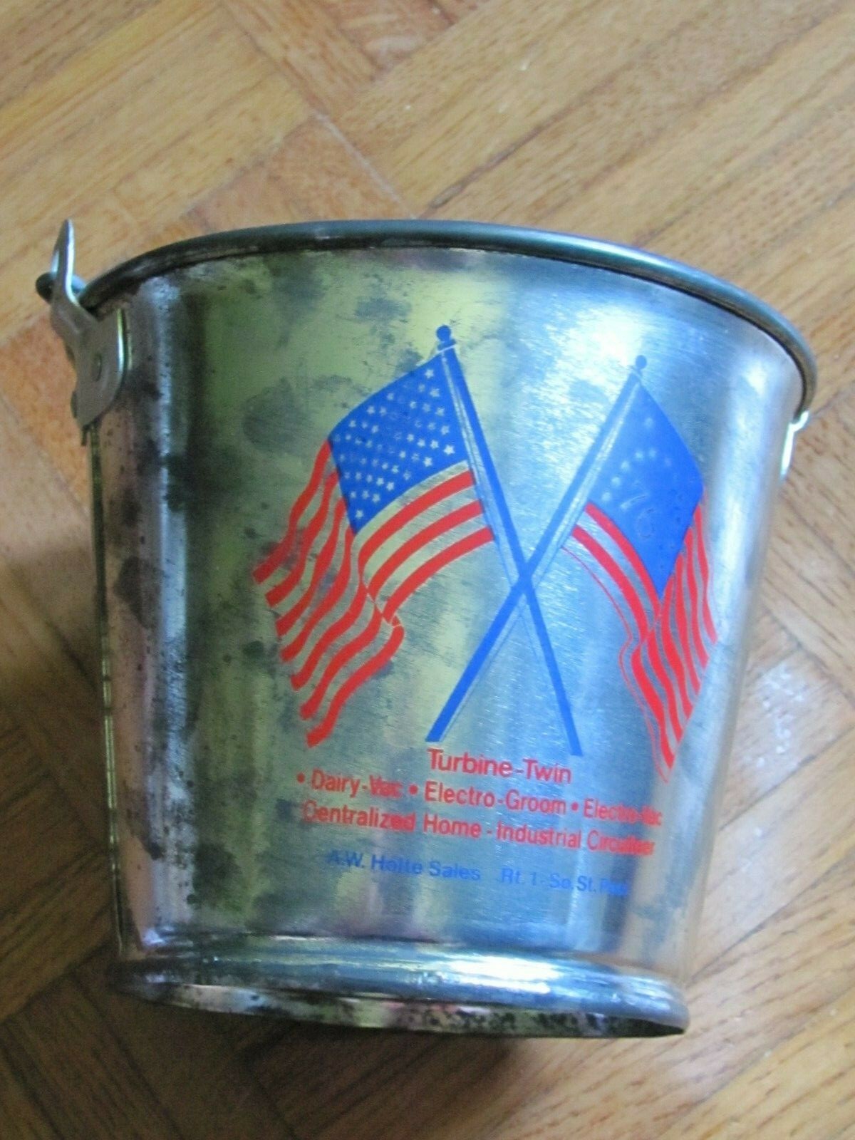 1976 MINNESOTA STATE FAIR 6&Prime; BUCKET PAIL ADVERTISING A W HOLTE SALES ST PAUL