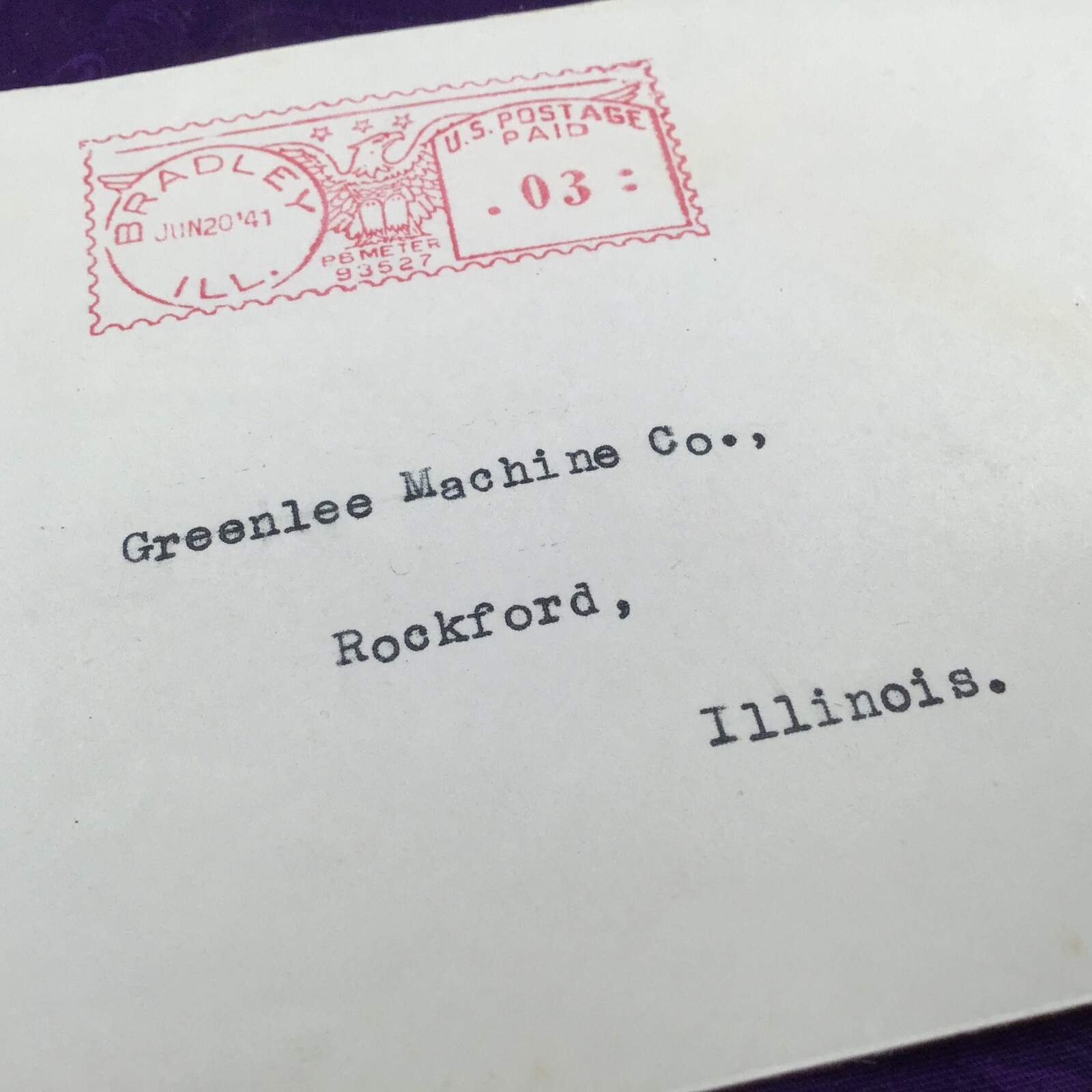 David Bradley MFG. Plows, Company Envelope, 1941 Bradley Il. Reliable Plows