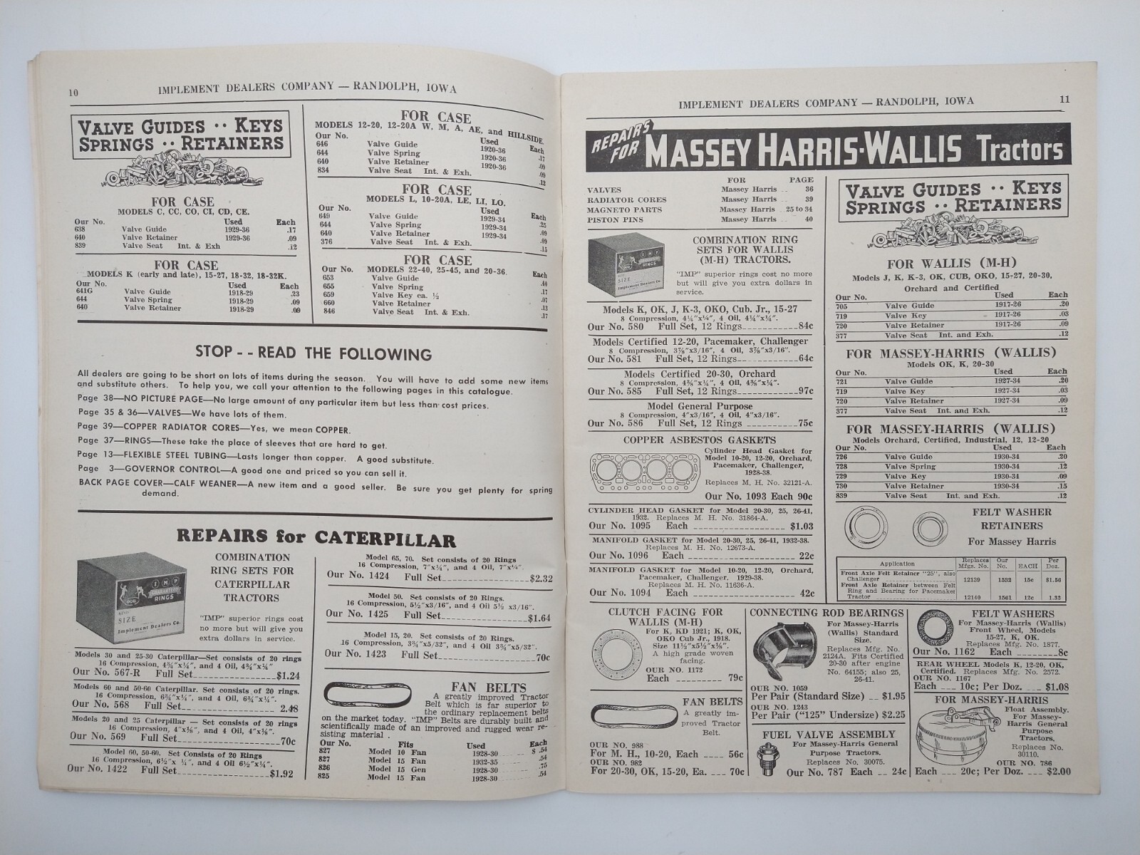 VTG 1943 Implement Dealers Co. Catalog RANDOLPH IA Tractor Truck Parts DEVIL IMP