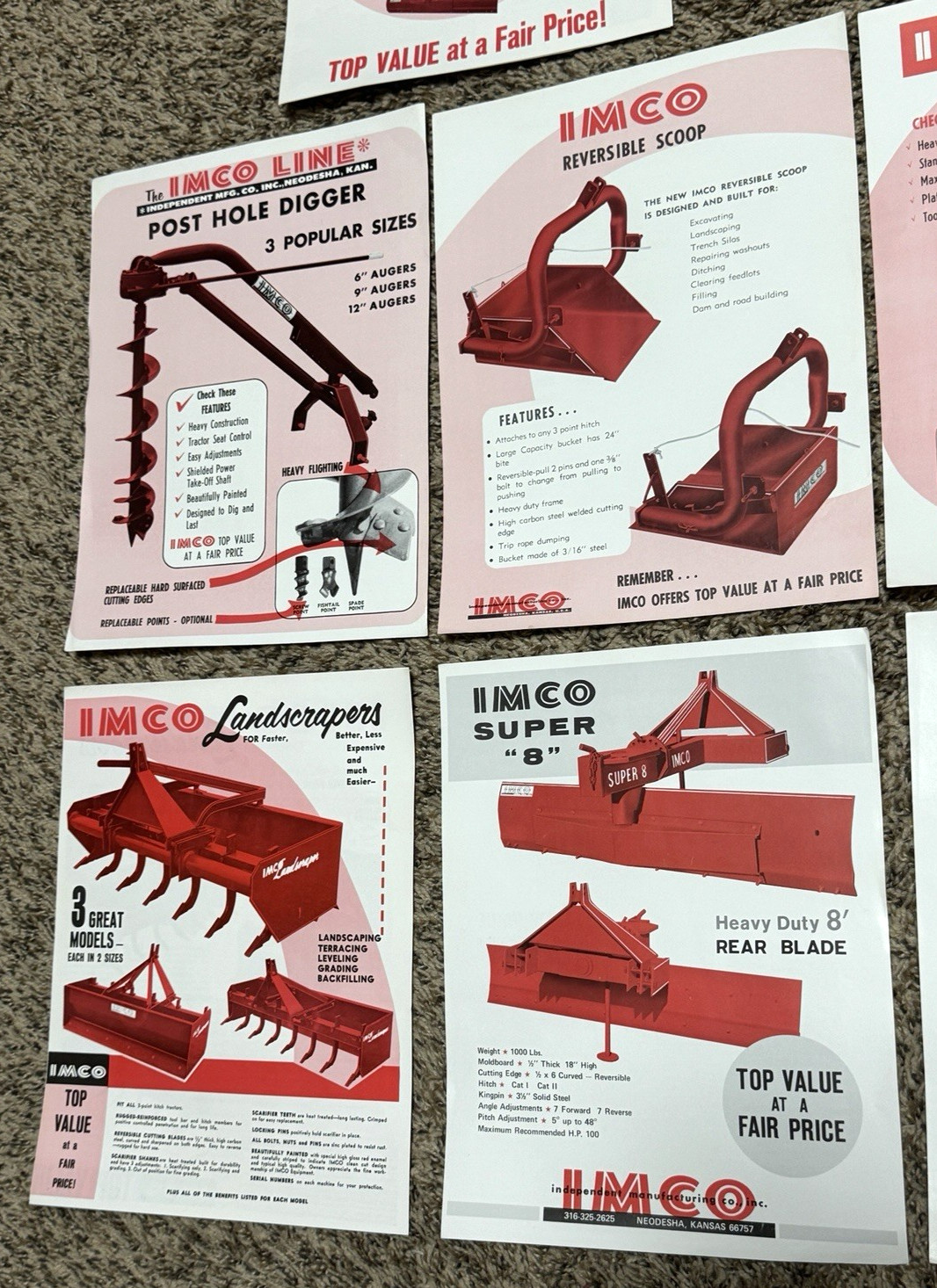 IMCO Brochure Page lot of 9 Farm Equipment Neodesha Kansas red and black ink
