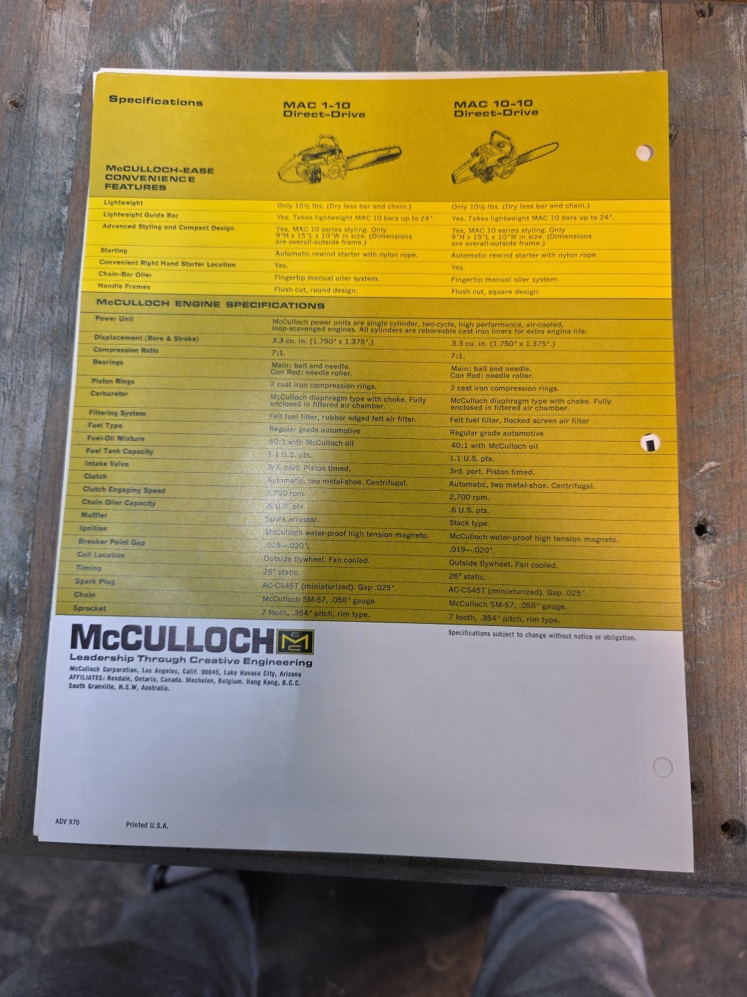 Mcculloch Super Lightweight Direct Drives Mac 1-10 10-10 2-10 3-10E 2-10G Mac 15