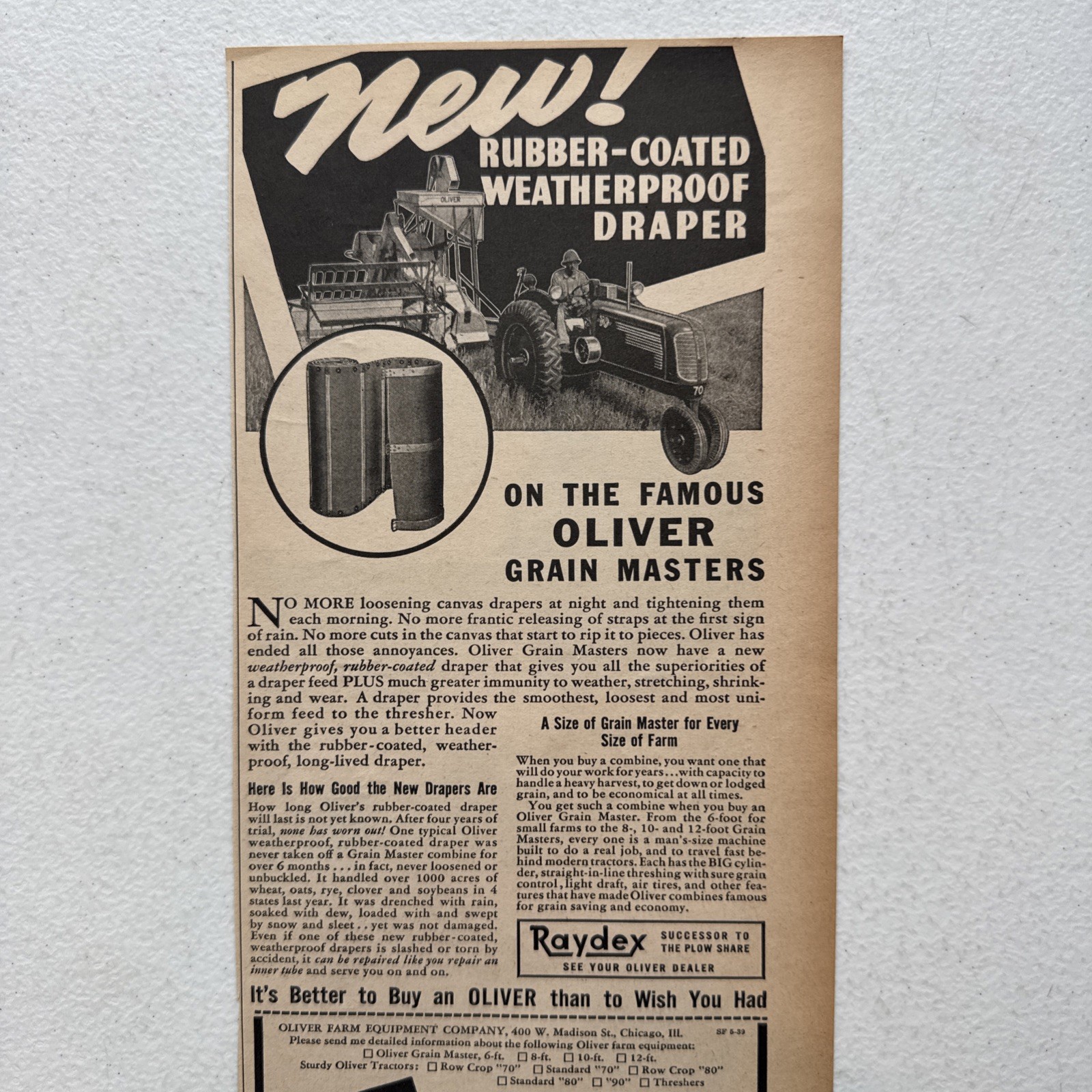 Oliver Farm Equip Co. Grain Masters Successful Farming May 1939 Advertisement