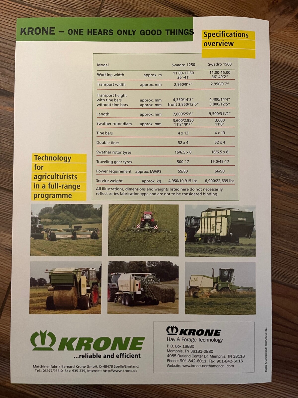 2003 Krone Swadro 1250/Swadro 1500 The Giant Swather sales brochure