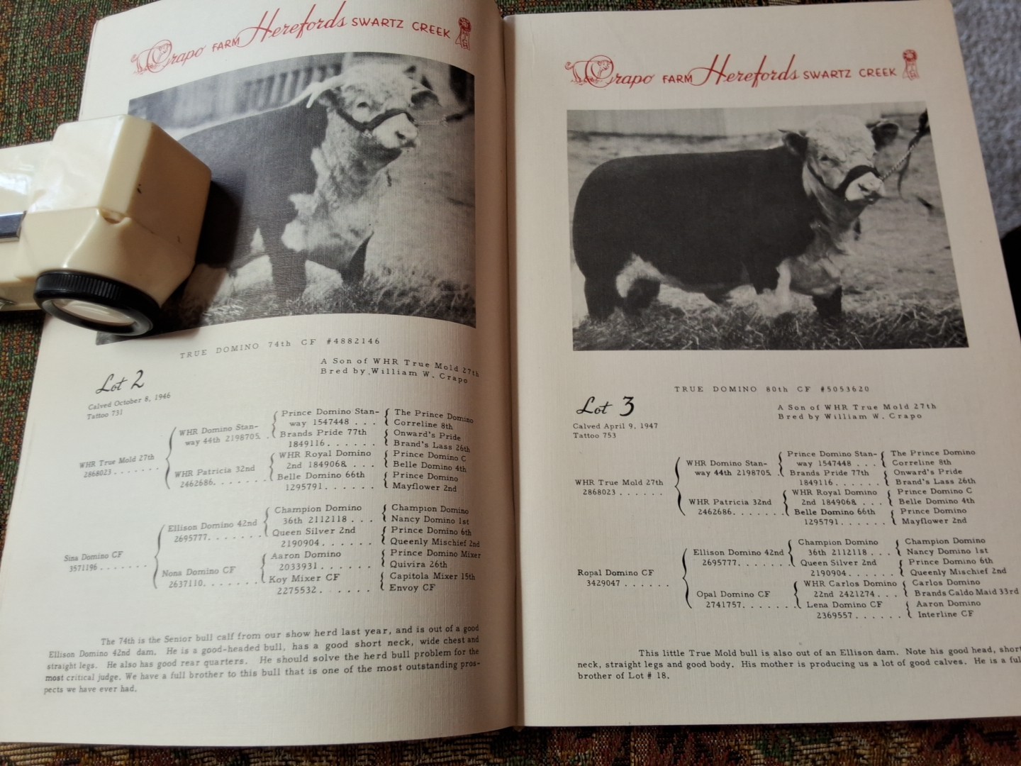 Pair 2 Vintage Crapo Farm Herefords Auction Sale Catalogs Swartz Creek Michigan