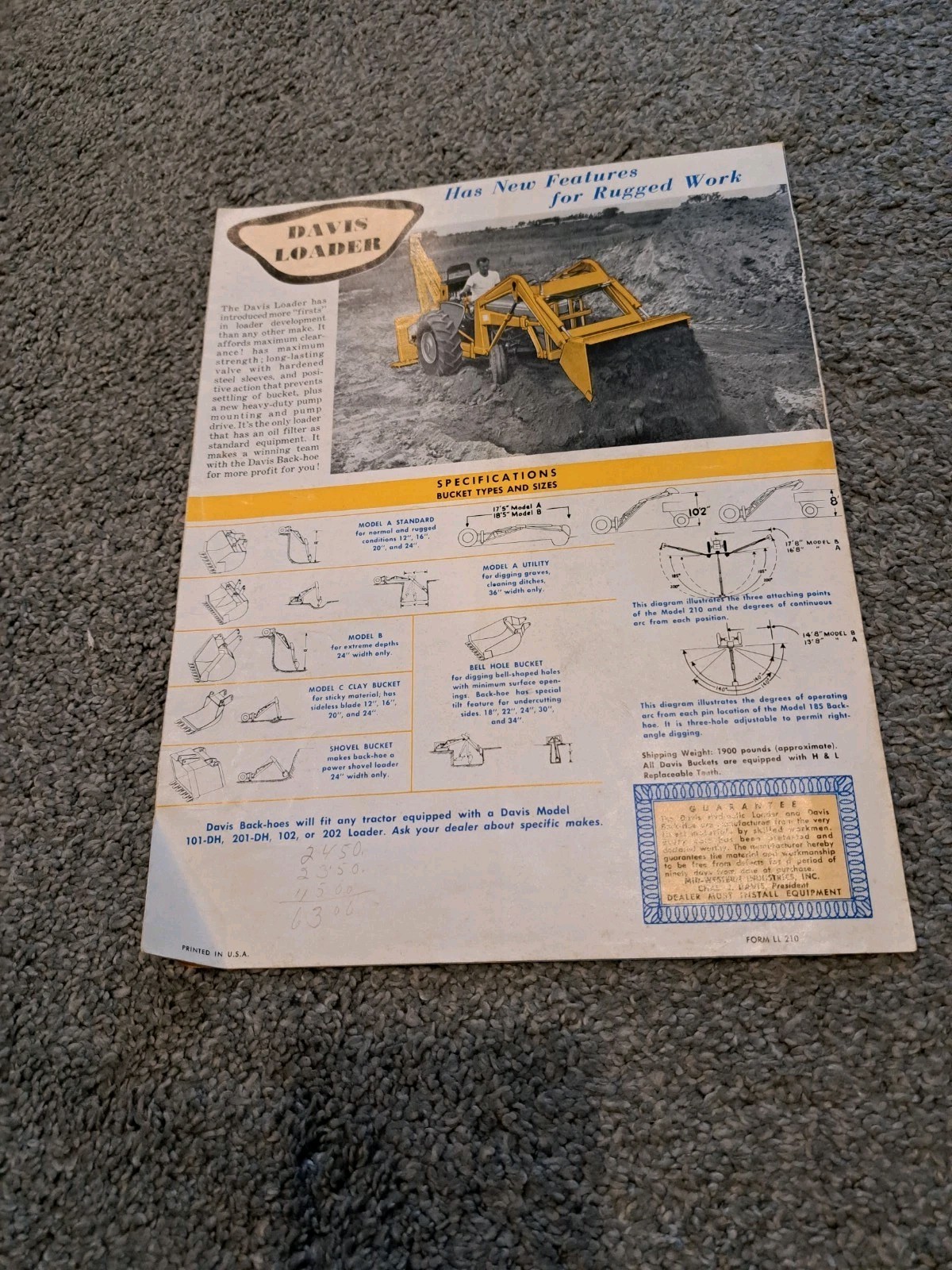 Vintage Davis Backhoe Back-Hoe Sales Brochure Mid-Western Industries