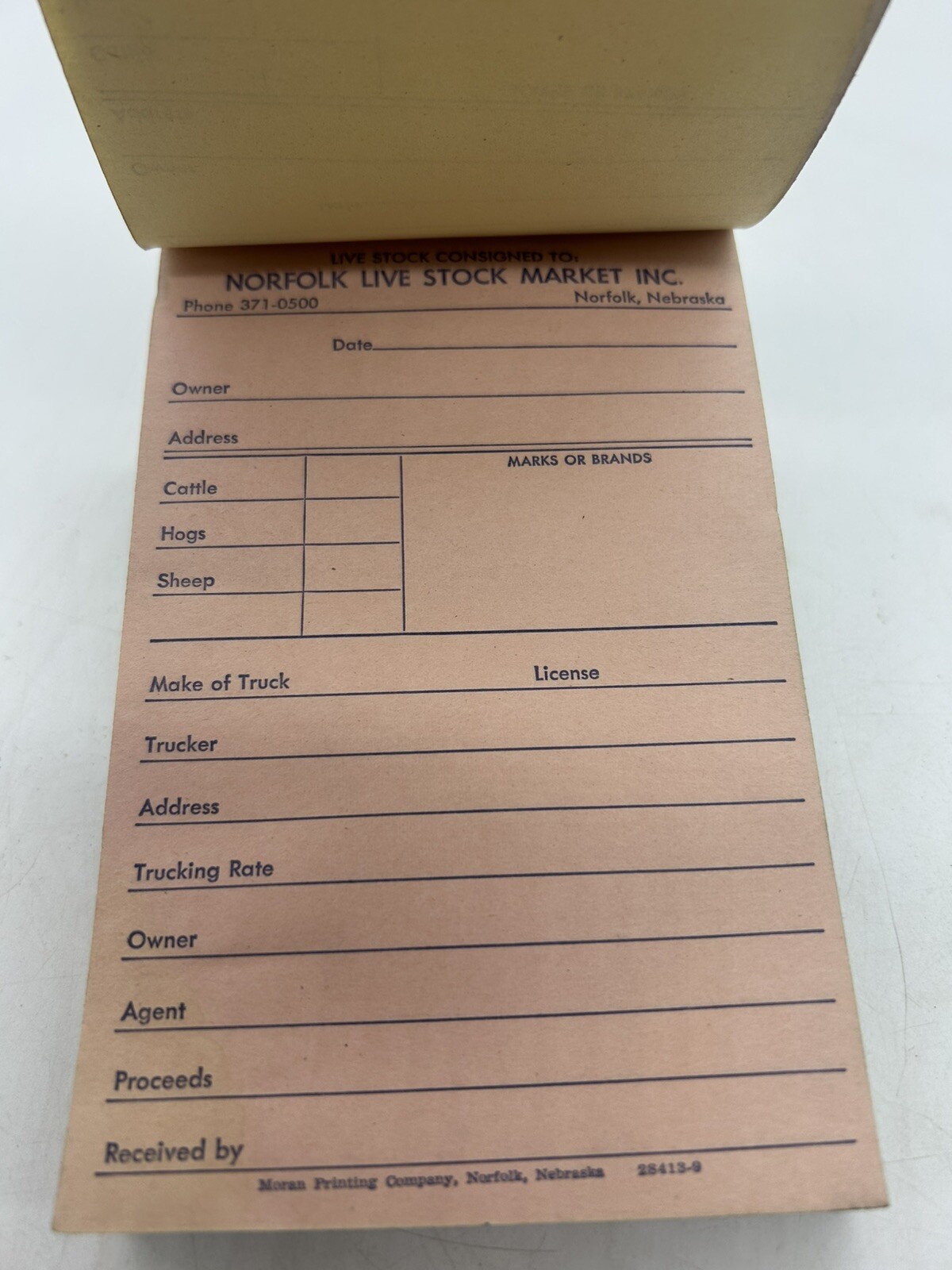 NORFOLK NEBRASKA STOCK YARD COMMISSION TRUCKER DELIVERY RECEIPT BOOK CARBON COPY