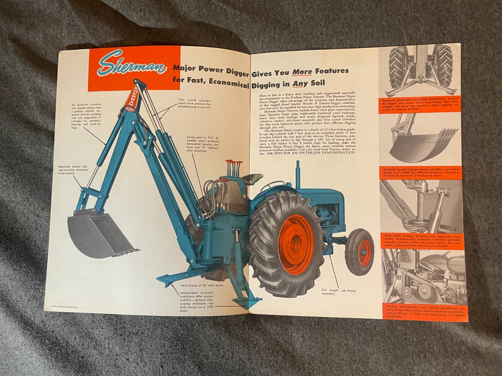 1950&rsquo;s Sherman Products Major Powder Digger Tractor Brochure Fordson Major