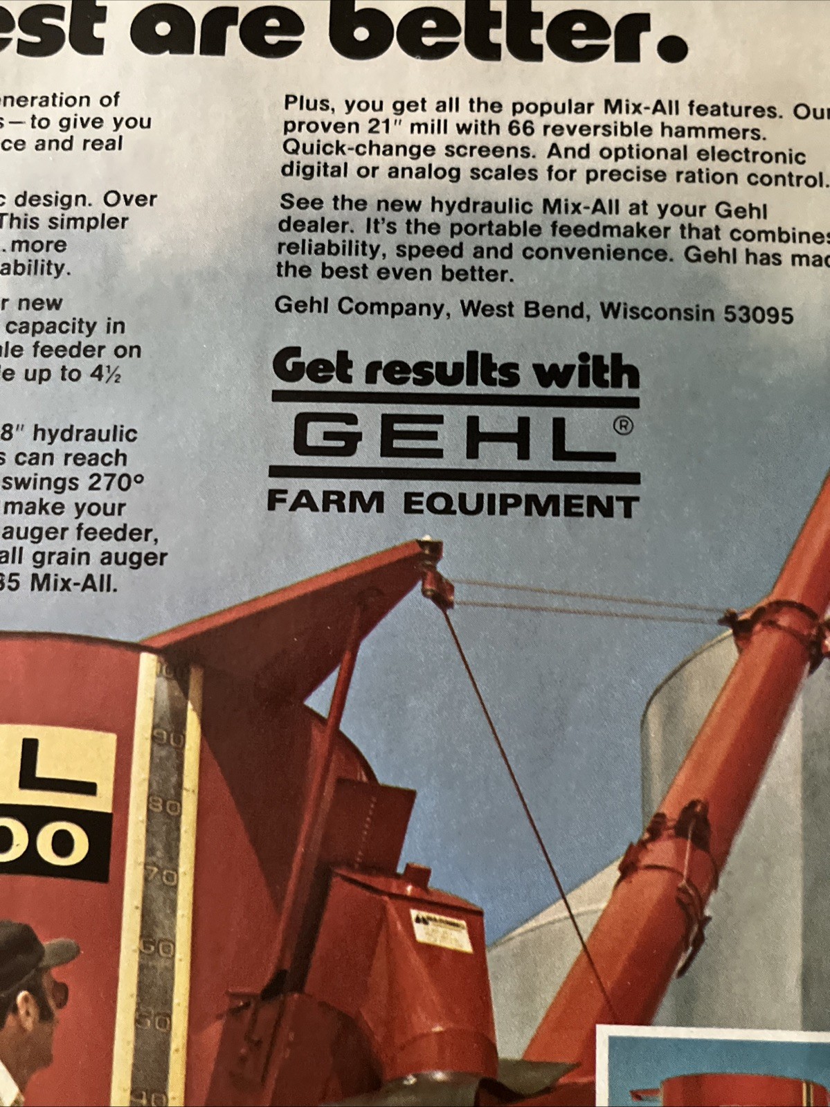 GEHL Farm Equipment Print Advertisement Hydraulic Mix All 1980 8×10
