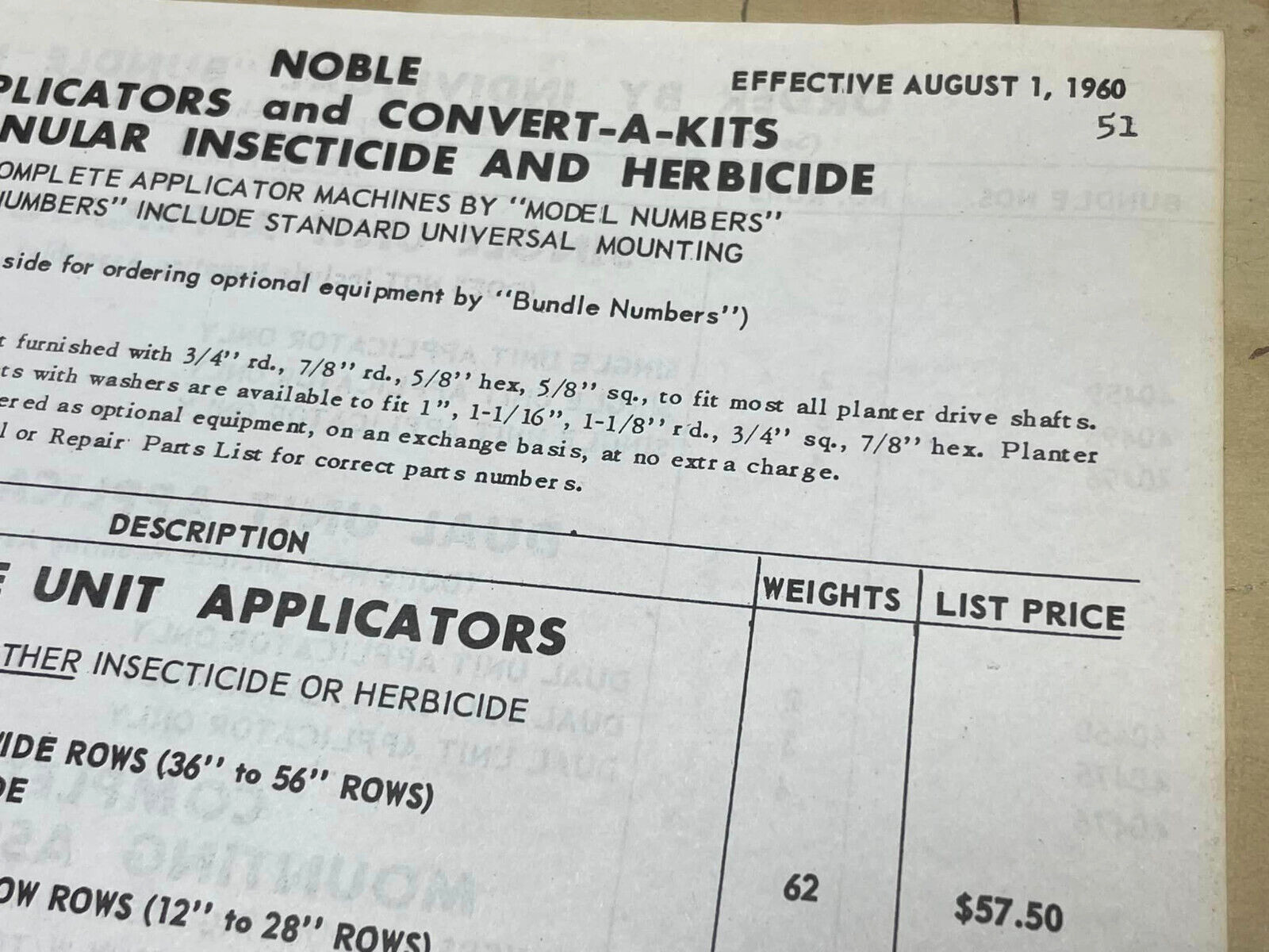 Vtg Original Noble Granular Insecticide Applicator Brochure and Price List Sheet