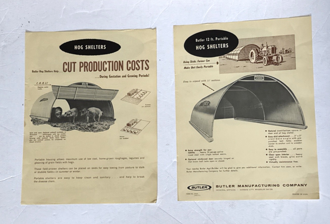 Butler and Hively Hog Shelter Flyer Advertisements, Farrowing Stalls
