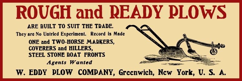 Rough & Ready Plows, Greenwich, NY NEW Sign: 12×36&Prime; USA STEEL XL Size, 4 lbs