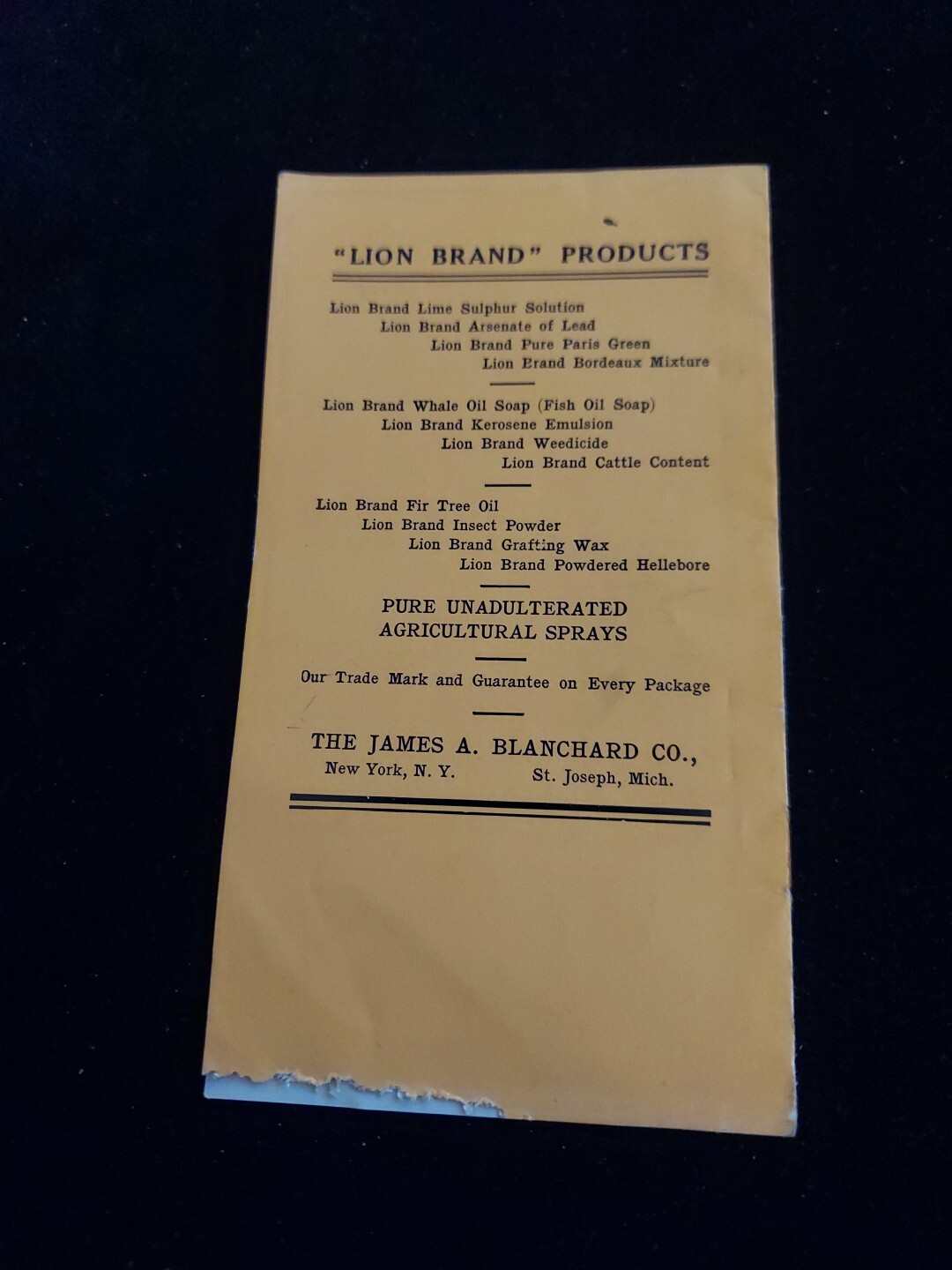 1910 Lion Brand Spraying Materials Pamplet