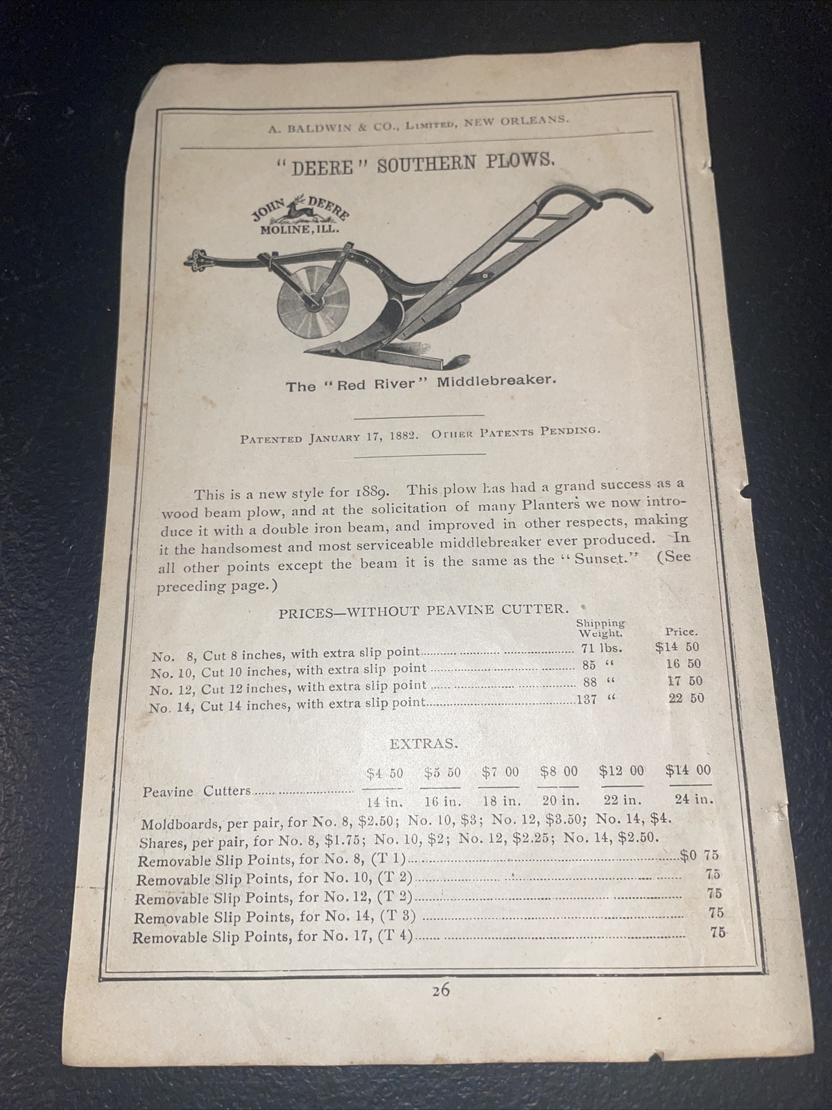 1891 Baldwin John Deere Red River Plow Farm Advertising – New Orleans