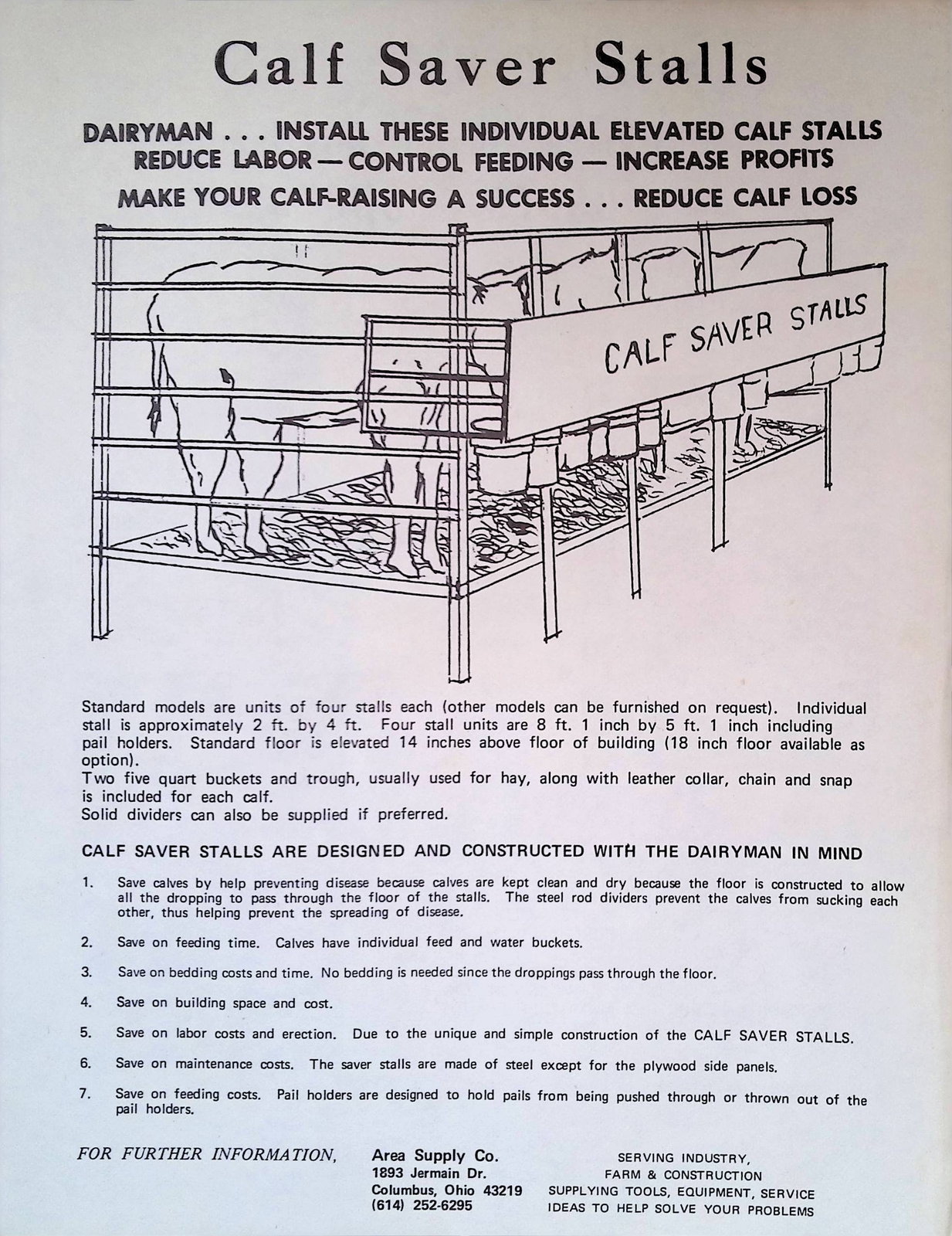 Vintage Farm Advertisement Spec Sheet Calf Saver Stalls and Supplemental Feeder