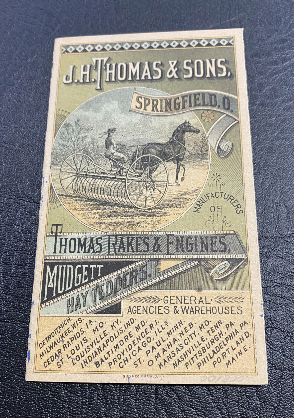 c1890 Thomas Farm Machinery & Engines-6 Panel Trade Card/Folder, Springfield OH