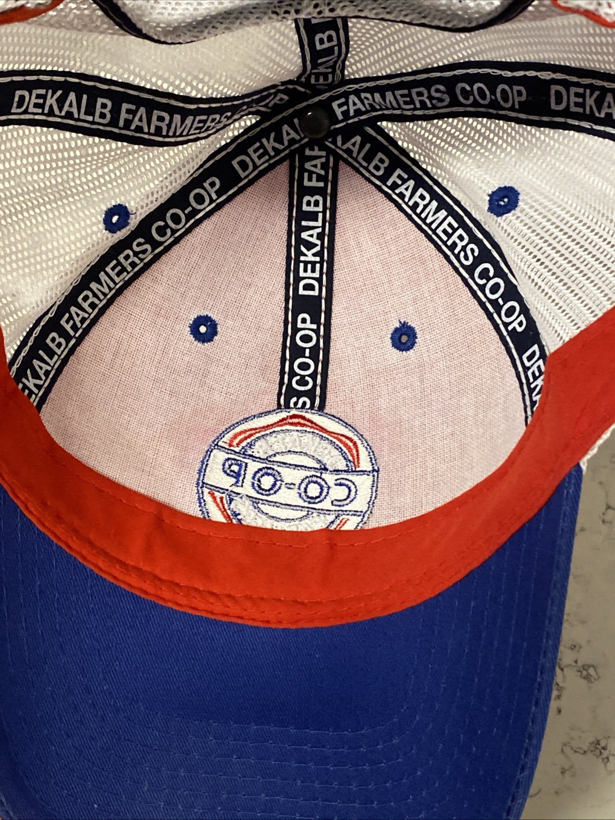 Dekalb Farmers Co-op Red Blue White Mesh Back Snapback Trucker Hat Cap
