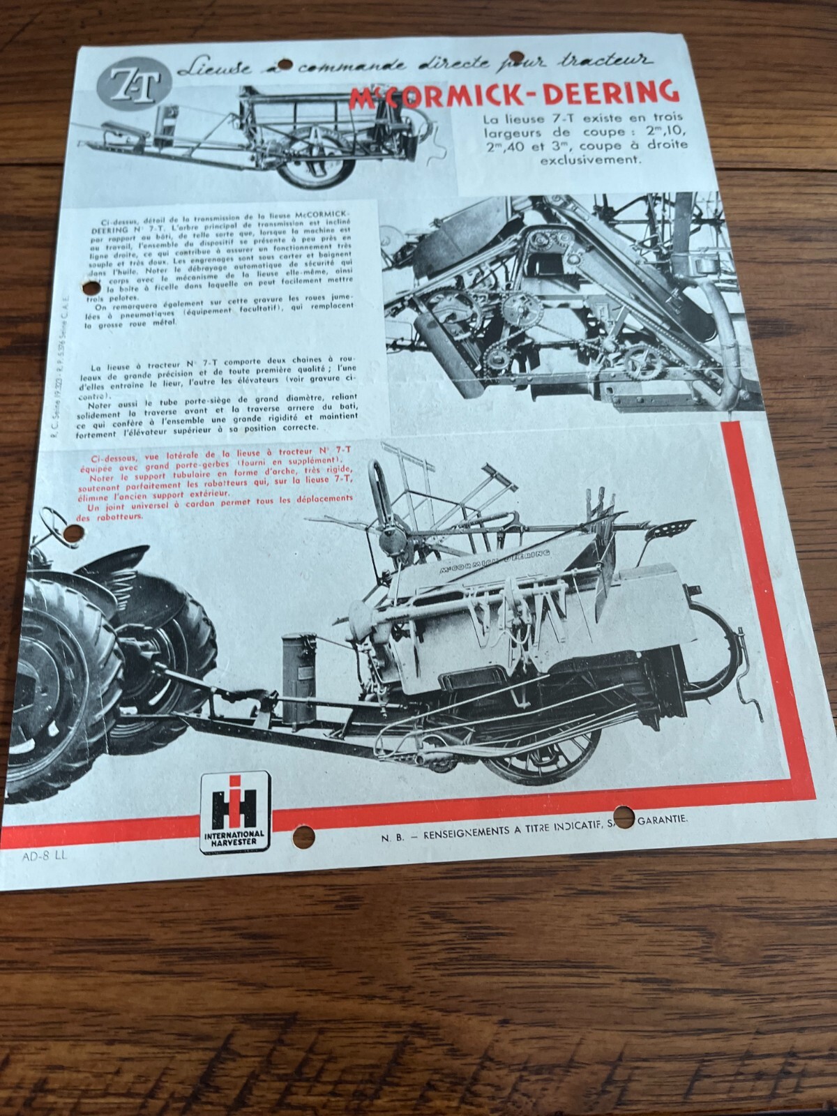 International Harvester Binder In French Brochure FCCA