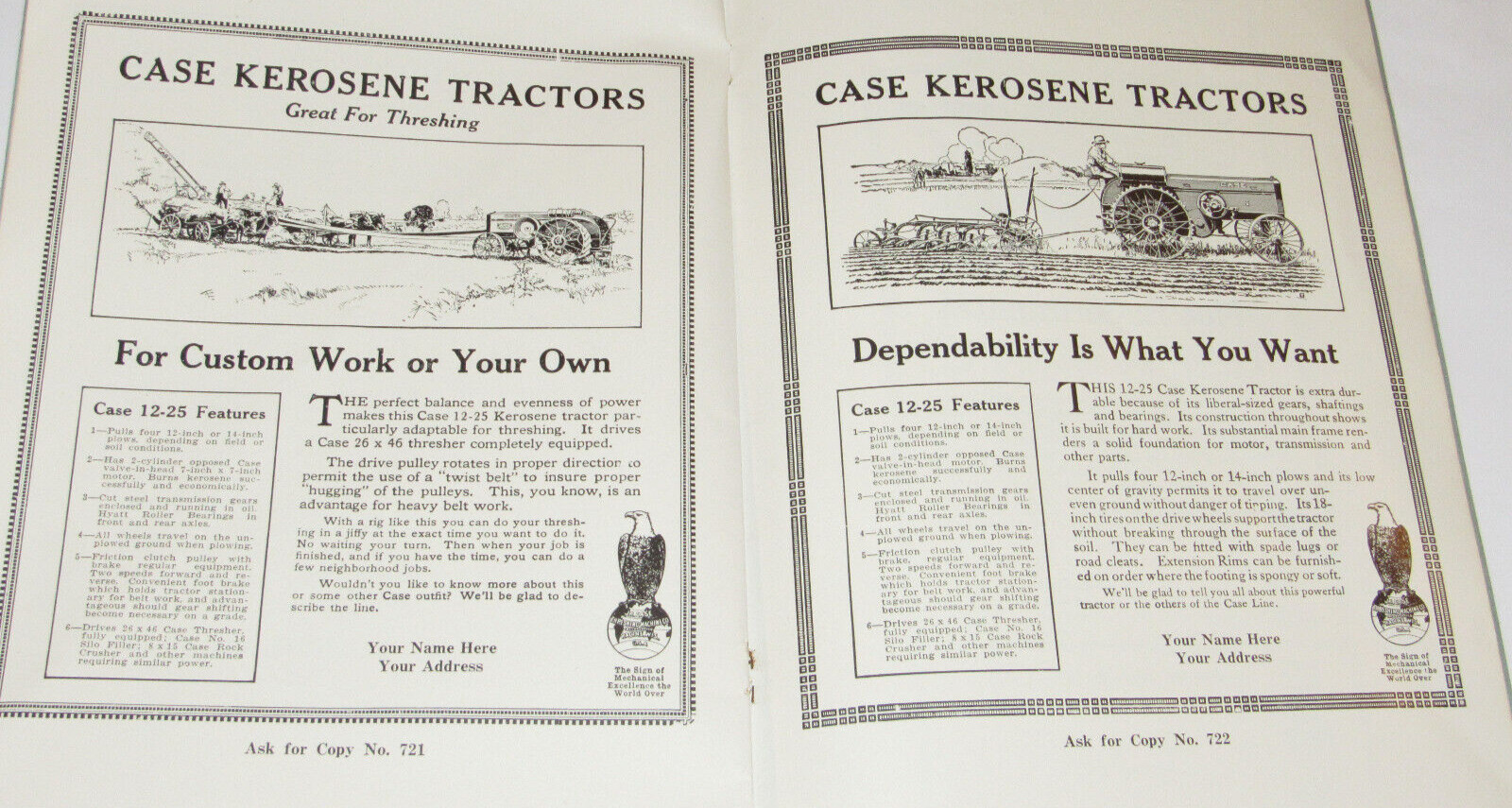 VINTAGE 1918 JI CASE DEALER READY-MADE ADS CATALOG! TRACTORS/THRESHERS/HAY BALER