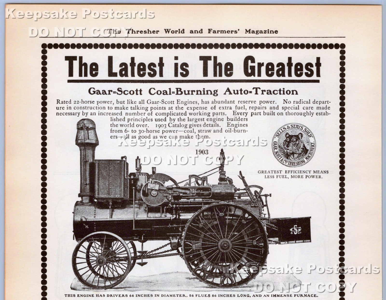 Gaar Scott & Co. Richmond IN Print Ad: Coal Buring Traction Engine & Separator