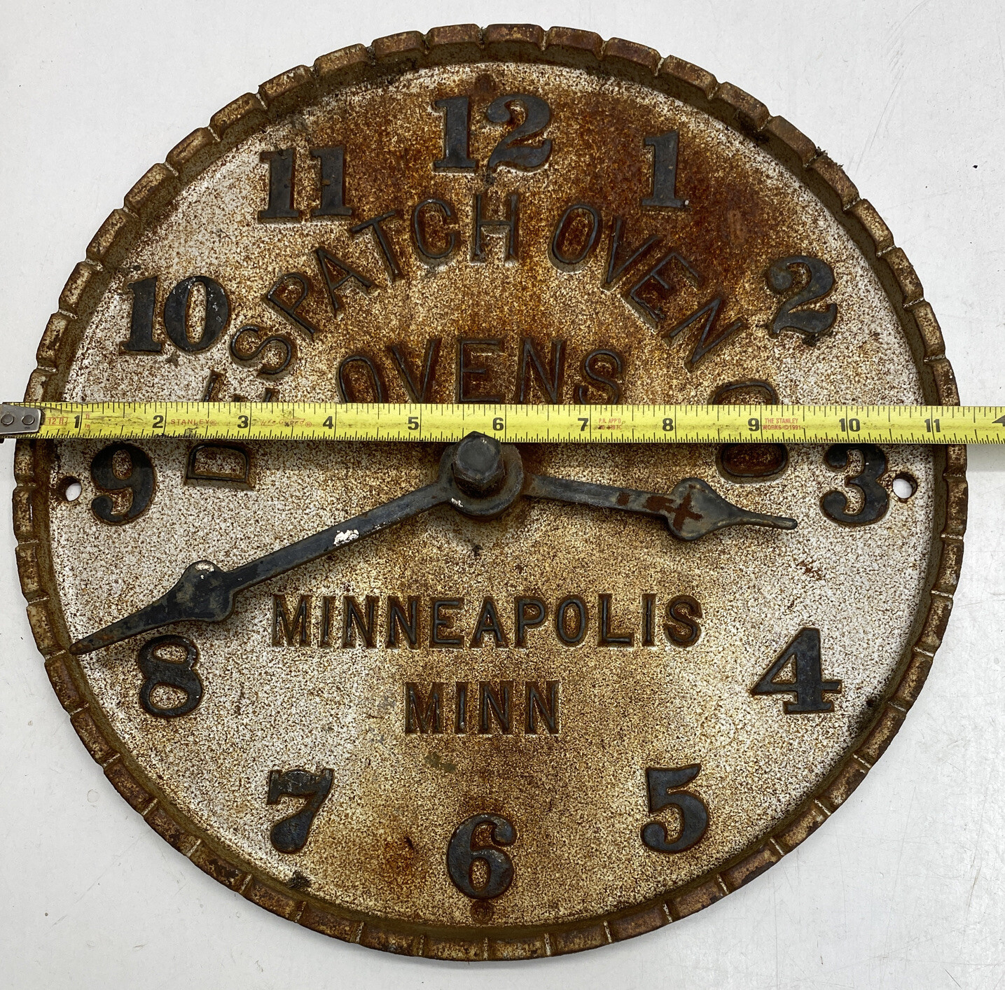RARE Antique Despatch Oven Clock Timer Cast Iron Advertising Furnace Metal Sign